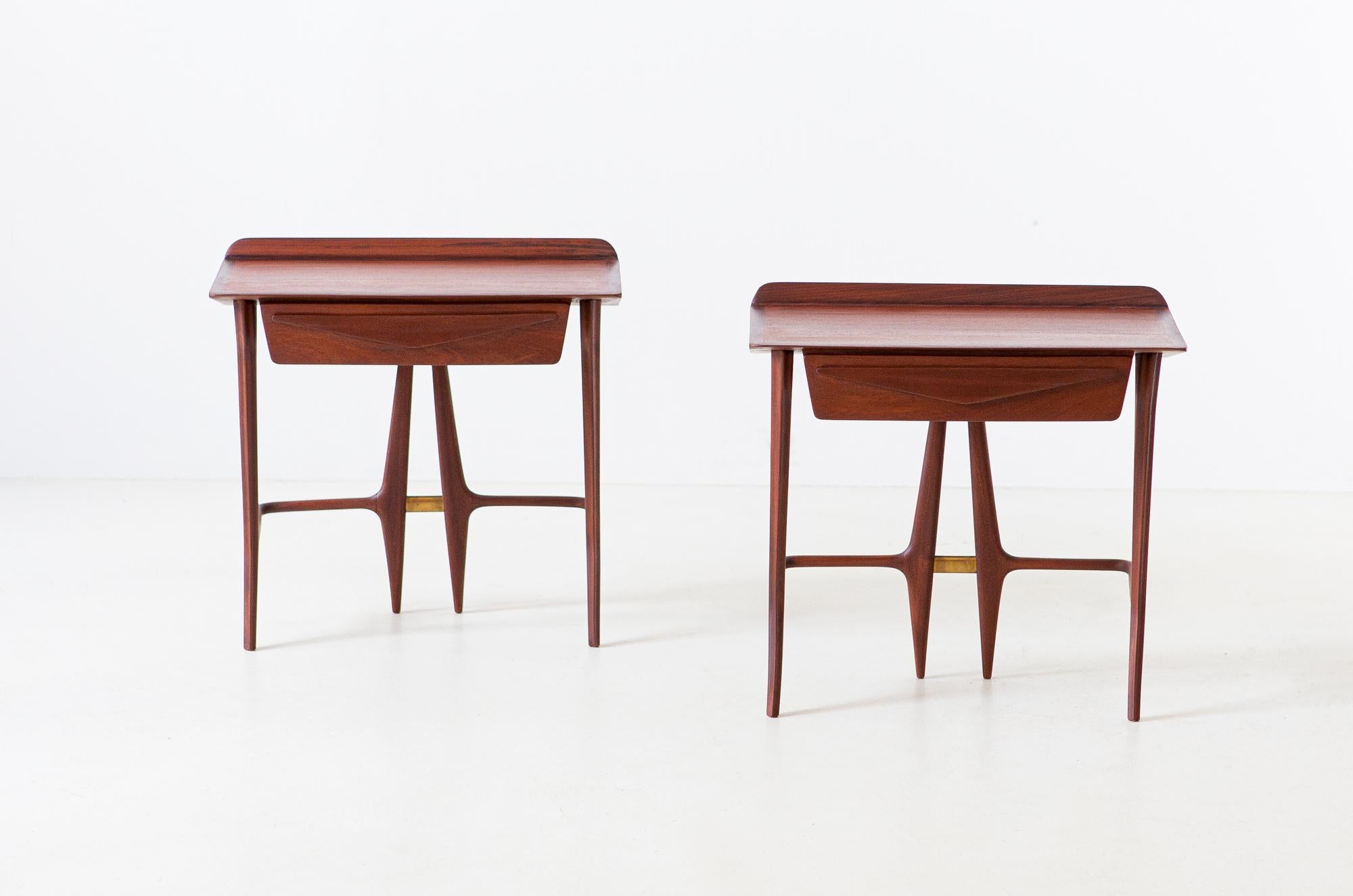 Mid-20th Century Pair of Rare Italian Wooden Bedside Tables, 1950s