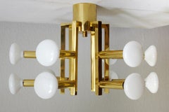 Pair of Rare Italien Vintage Twelve-Arm Modernist Ceiling Lights Chandeliers 60s