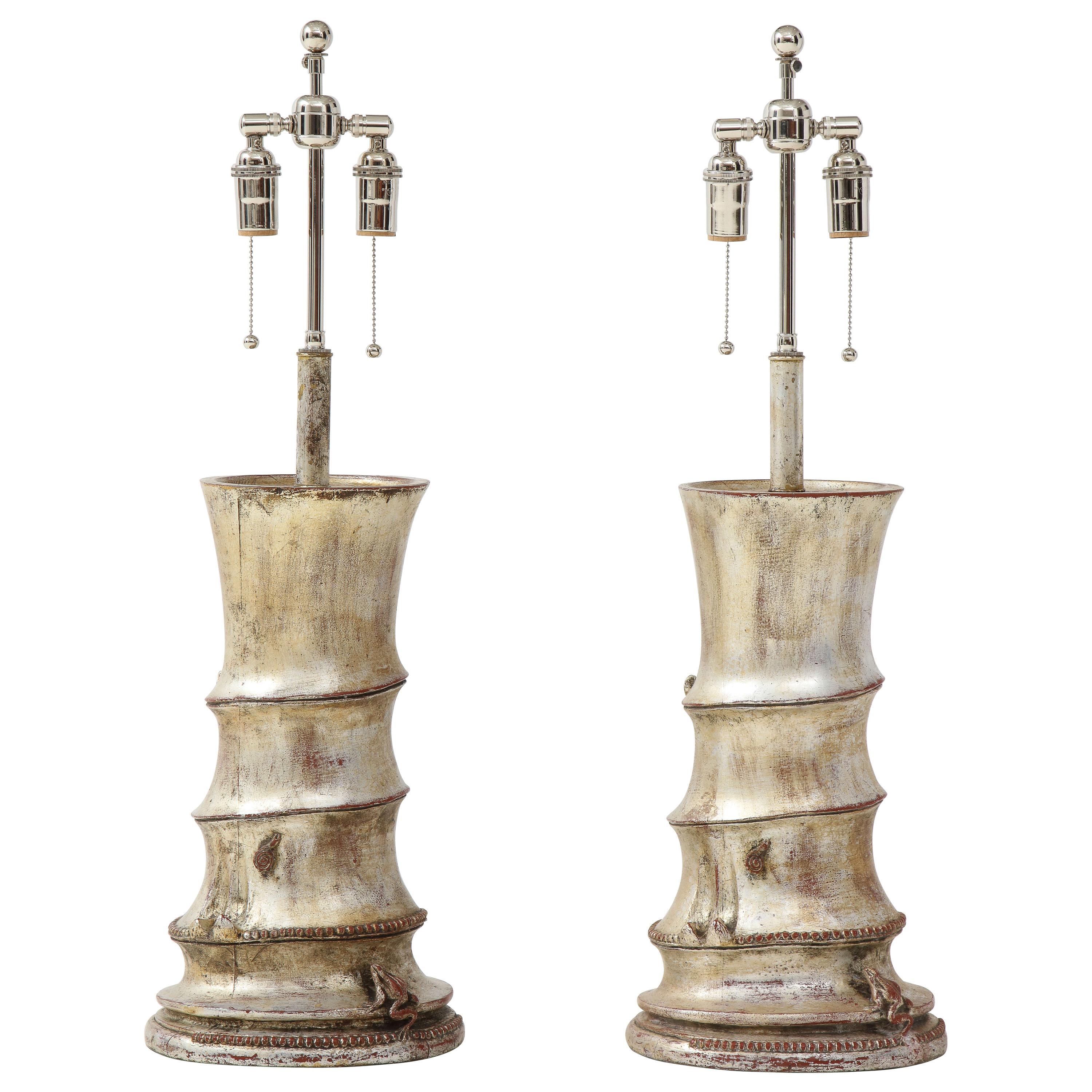 Pair of Rare James Mont Bamboo Lamps