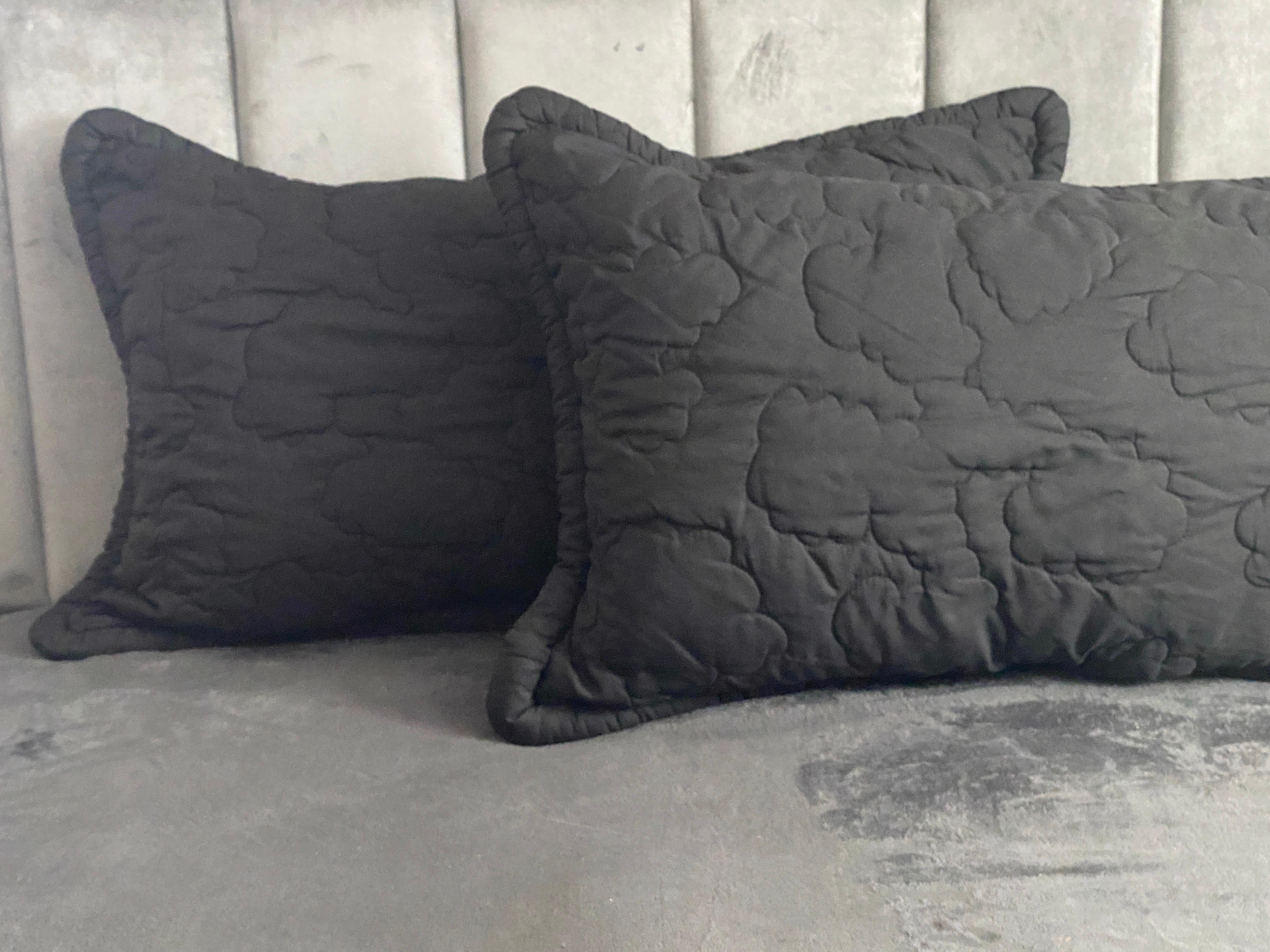 American Pair of Rare Jay Spectre Black Abstract Quilted King Pillow Shams for Century