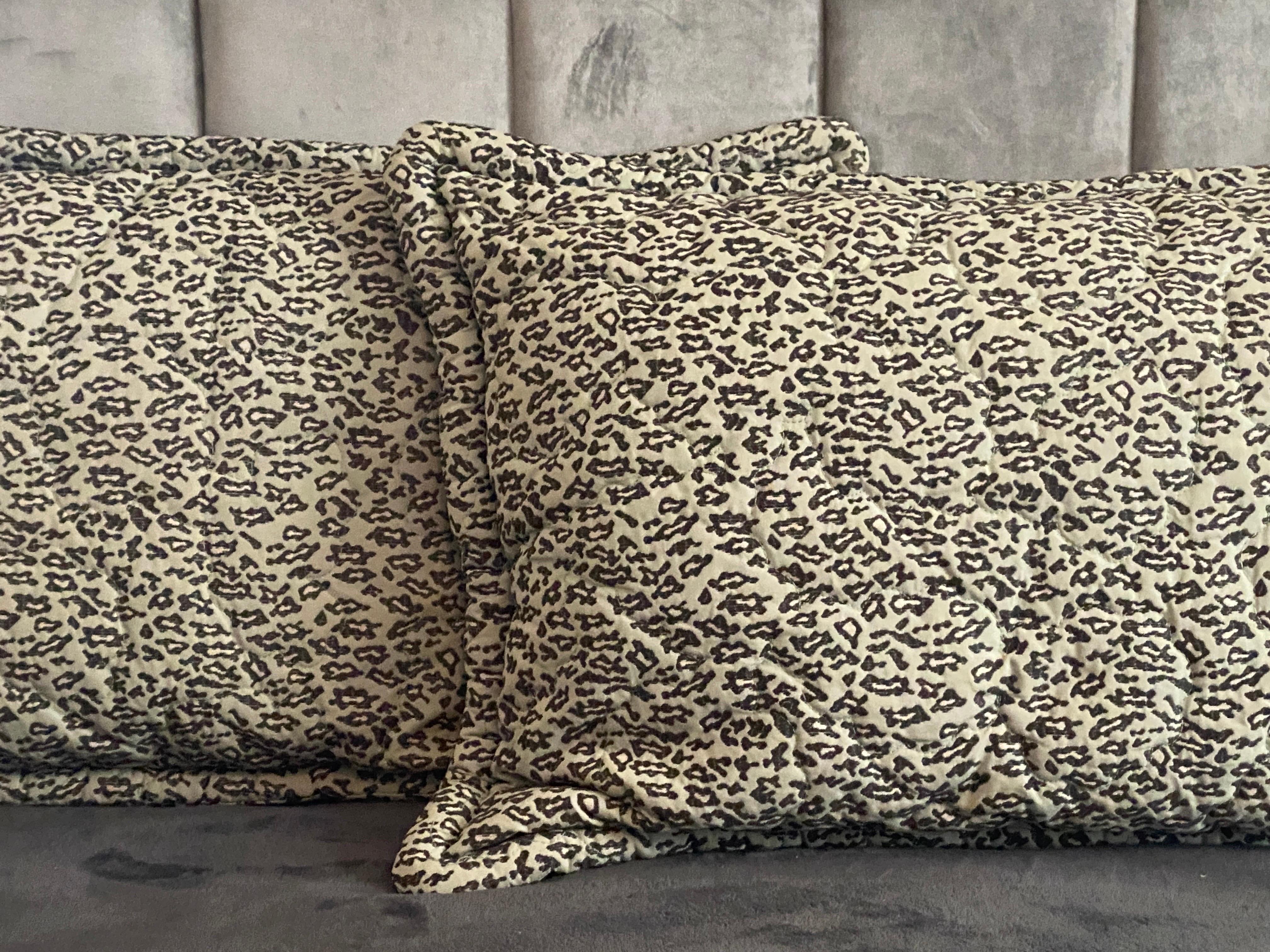 Pair of Rare Jay Spectre Quilted Pillow Shams in Mint & Black/White Leopard  For Sale 5