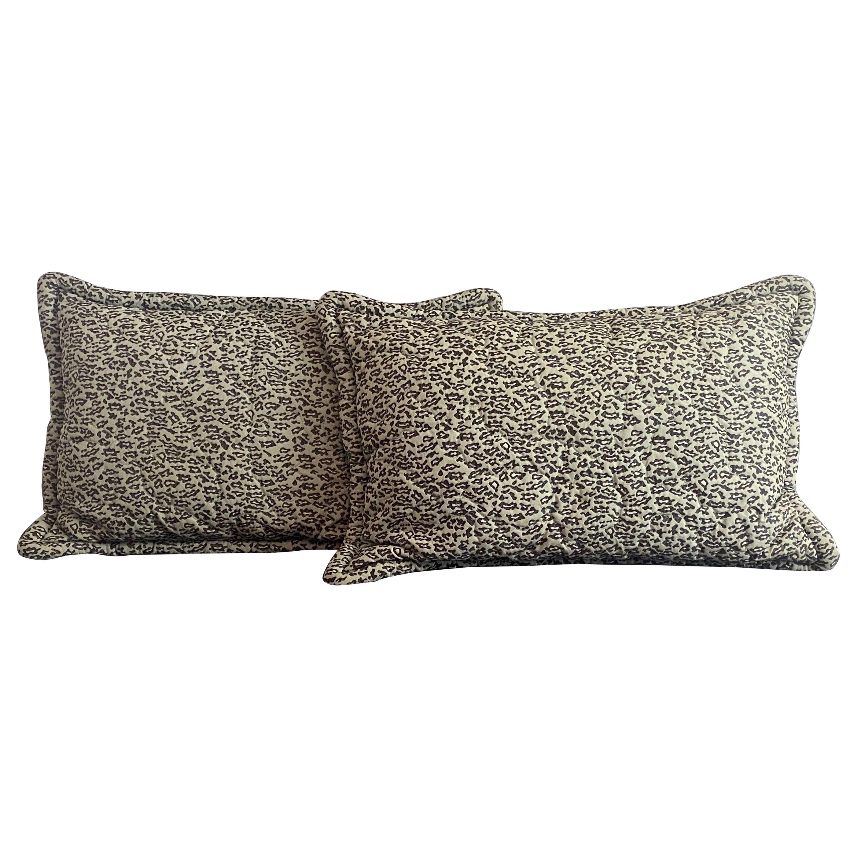 Pair of Rare Jay Spectre Quilted Pillow Shams in Mint & Black/White Leopard