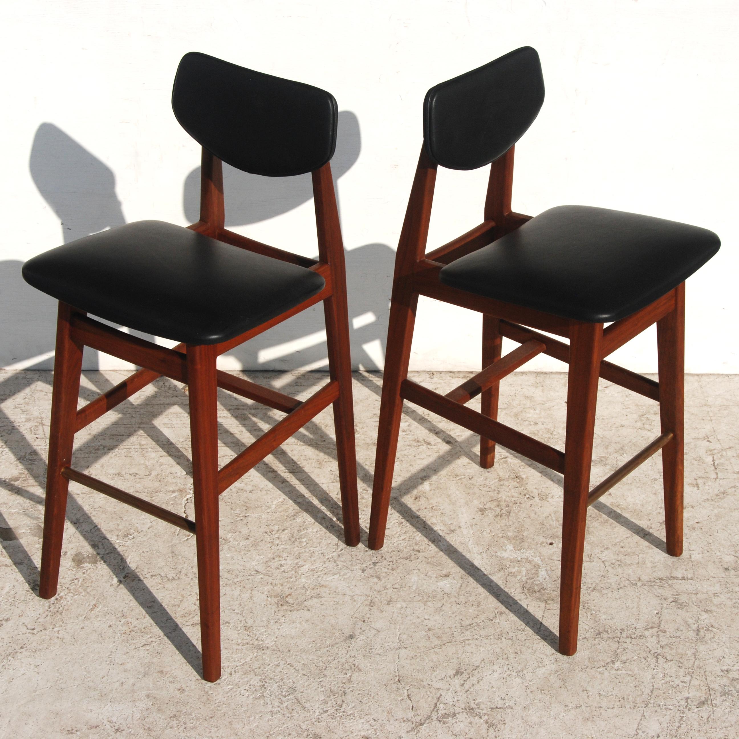 Danish Pair of Rare Jens Risom Stools in Leather