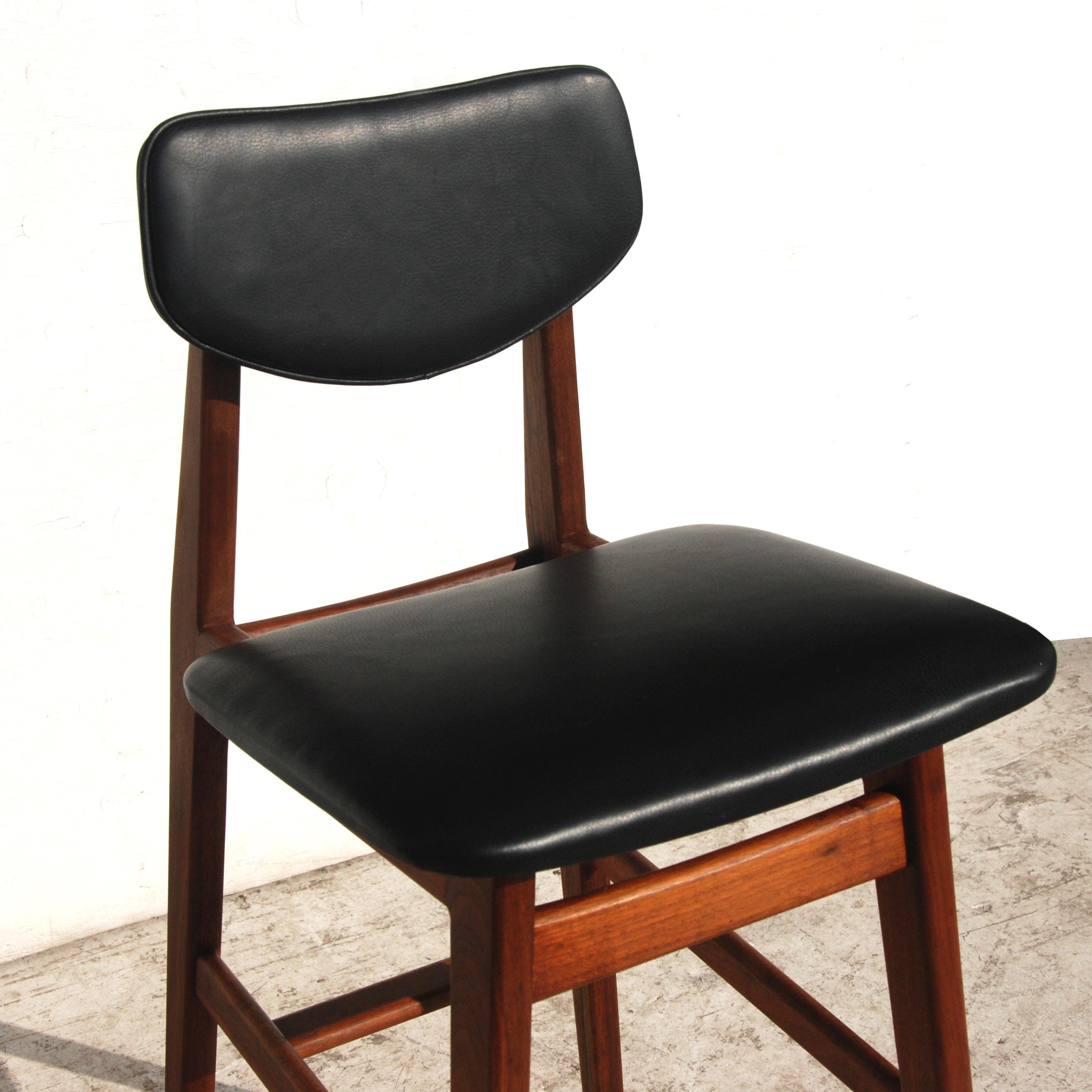 Teak Pair of Rare Jens Risom Stools in Leather