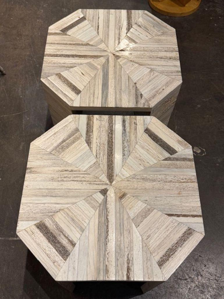 Americano Pair of Rare Karl Springer Bone Side Tables in vendita