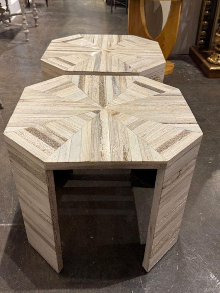 XX secolo Pair of Rare Karl Springer Bone Side Tables in vendita