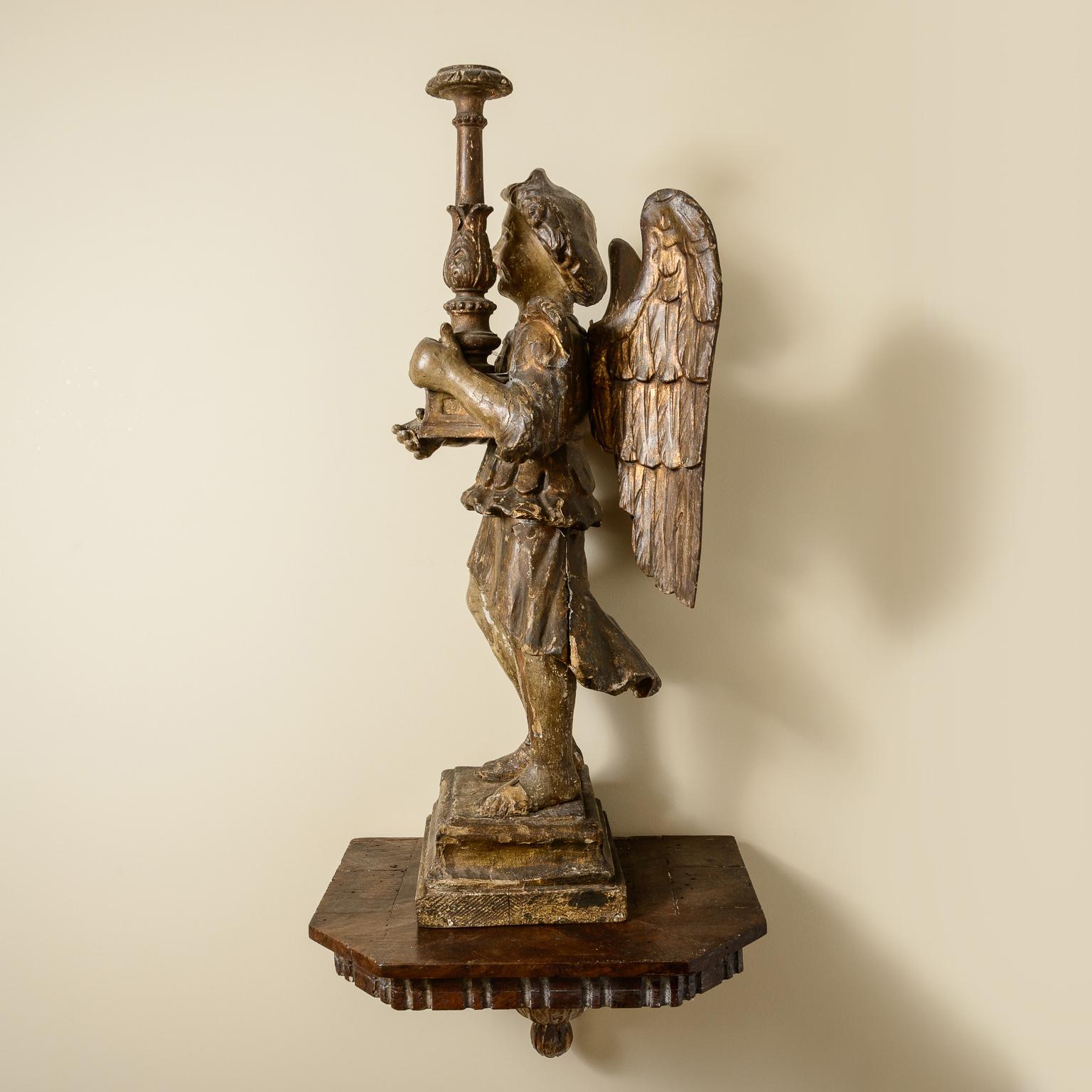 Pair Of Rare, Large, 18Th Century Angel Candlesticks On Wall Sconces For Sale 4