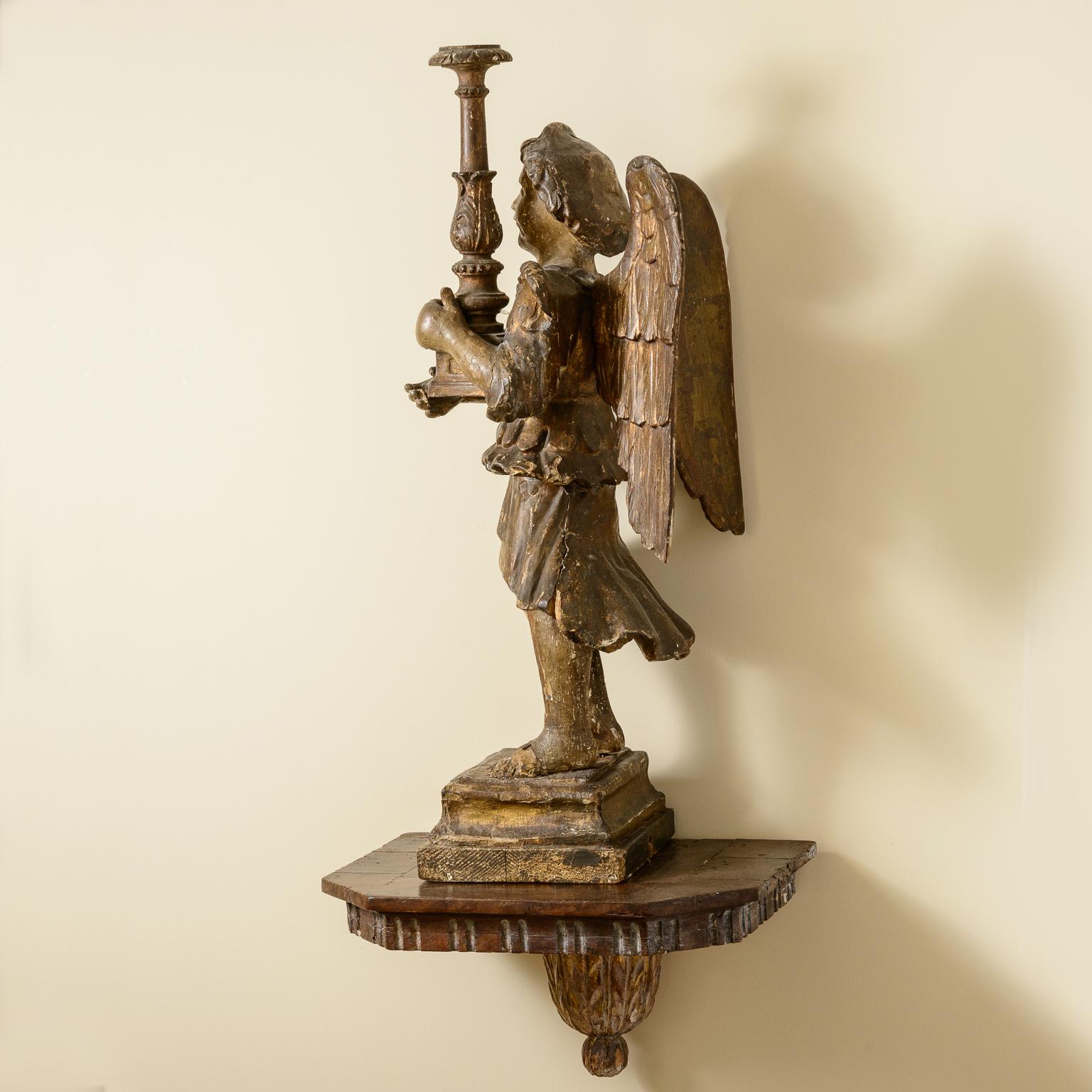 Pair Of Rare, Large, 18Th Century Angel Candlesticks On Wall Sconces For Sale 5