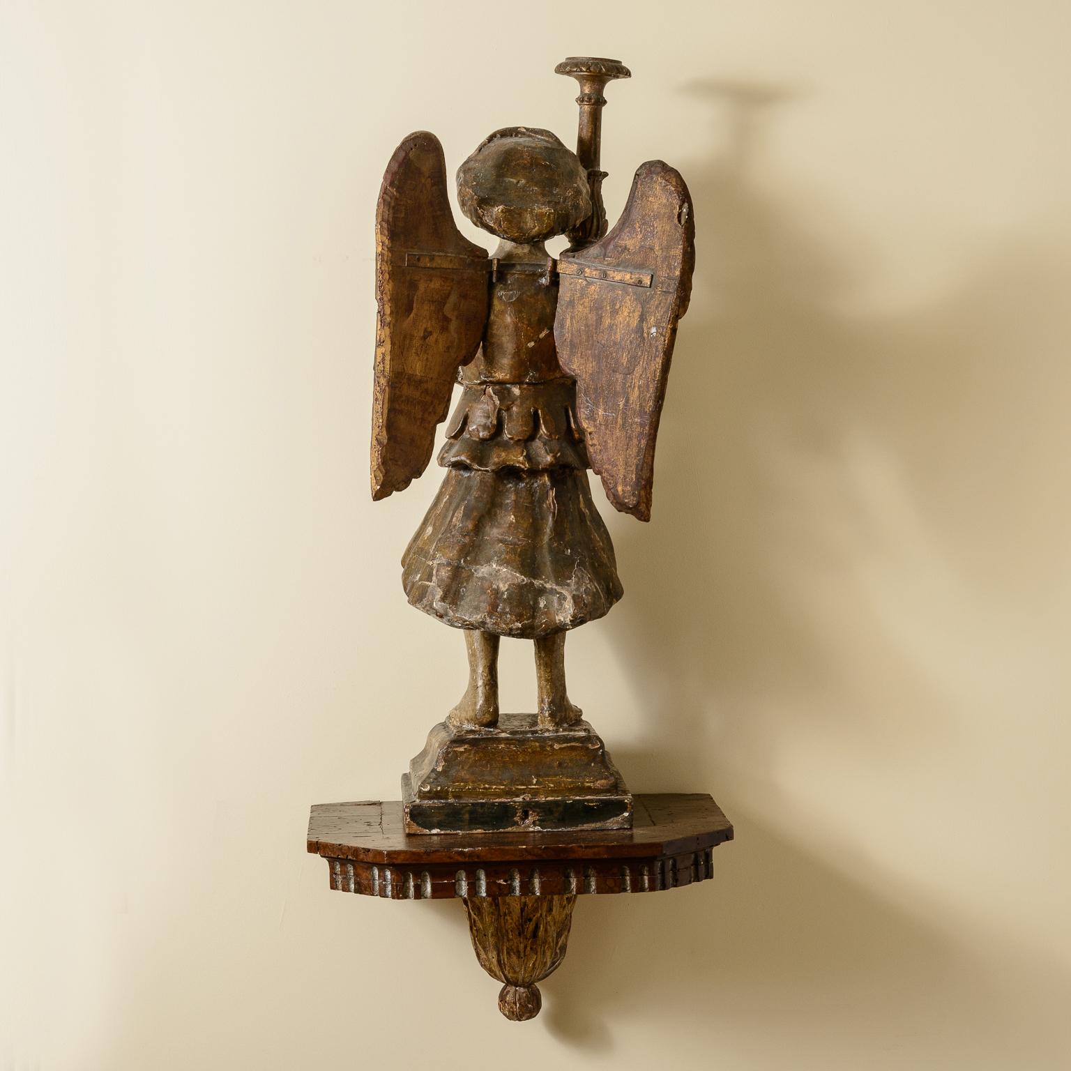 Pair Of Rare, Large, 18Th Century Angel Candlesticks On Wall Sconces For Sale 8