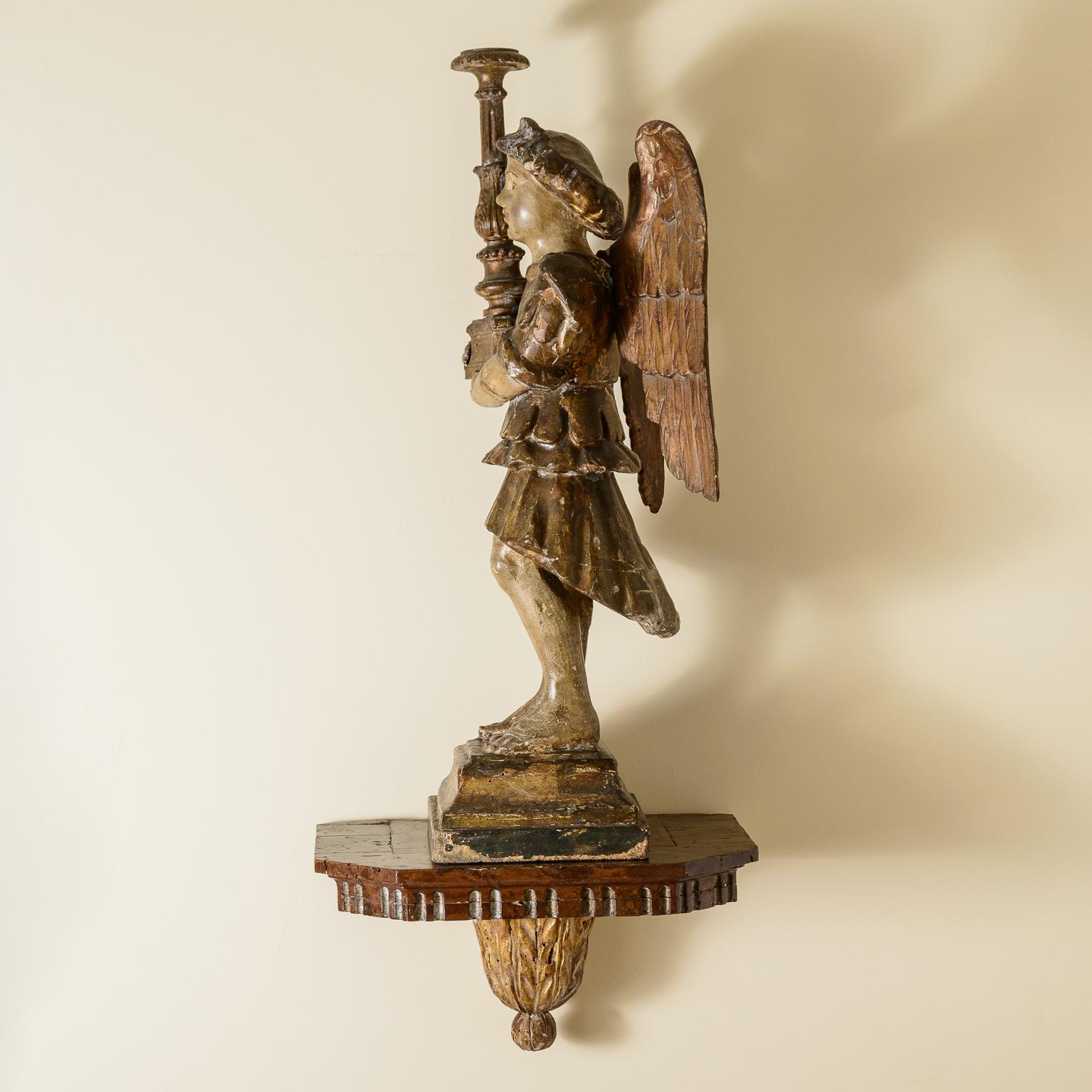 Pair Of Rare, Large, 18Th Century Angel Candlesticks On Wall Sconces For Sale 9