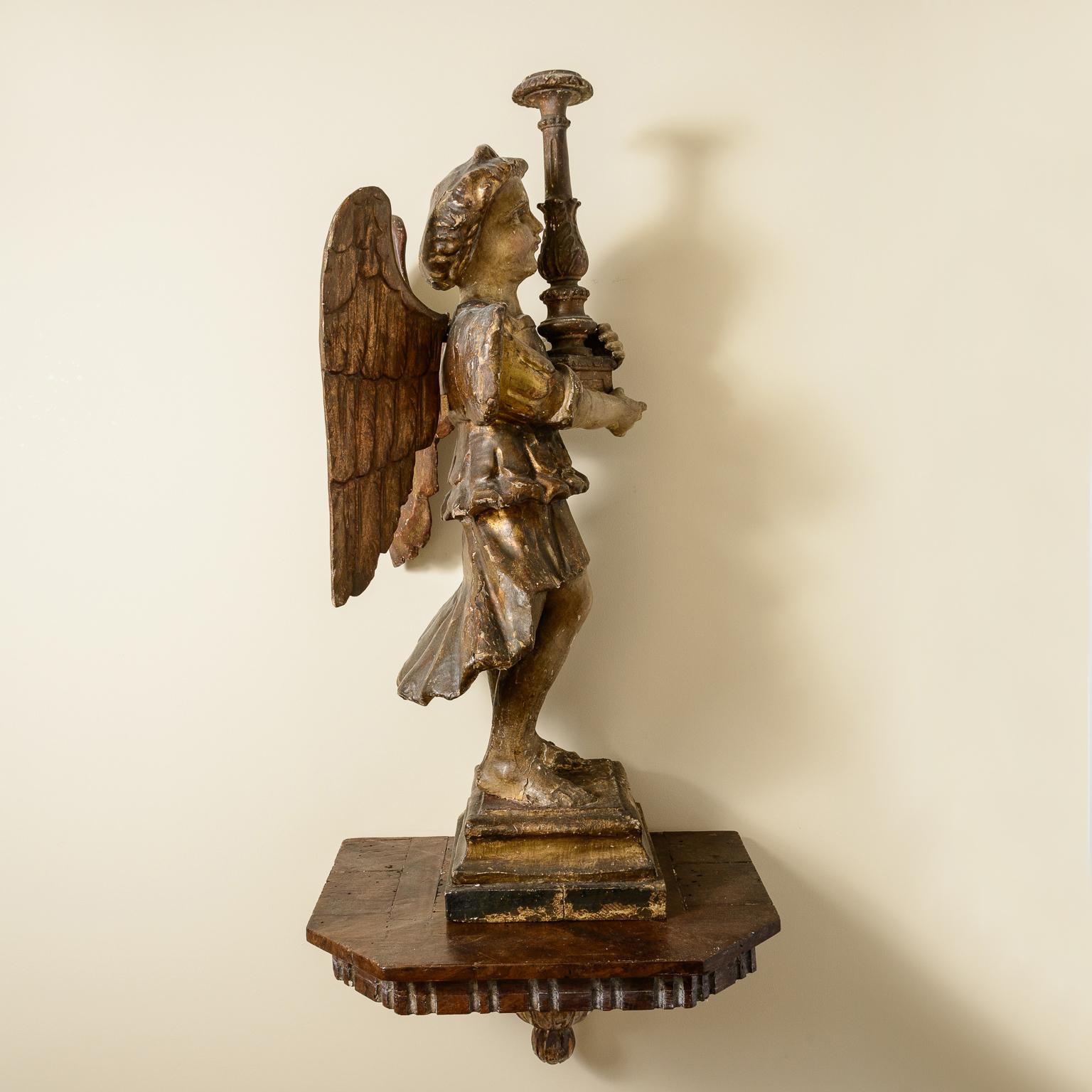 Pair Of Rare, Large, 18Th Century Angel Candlesticks On Wall Sconces For Sale 2