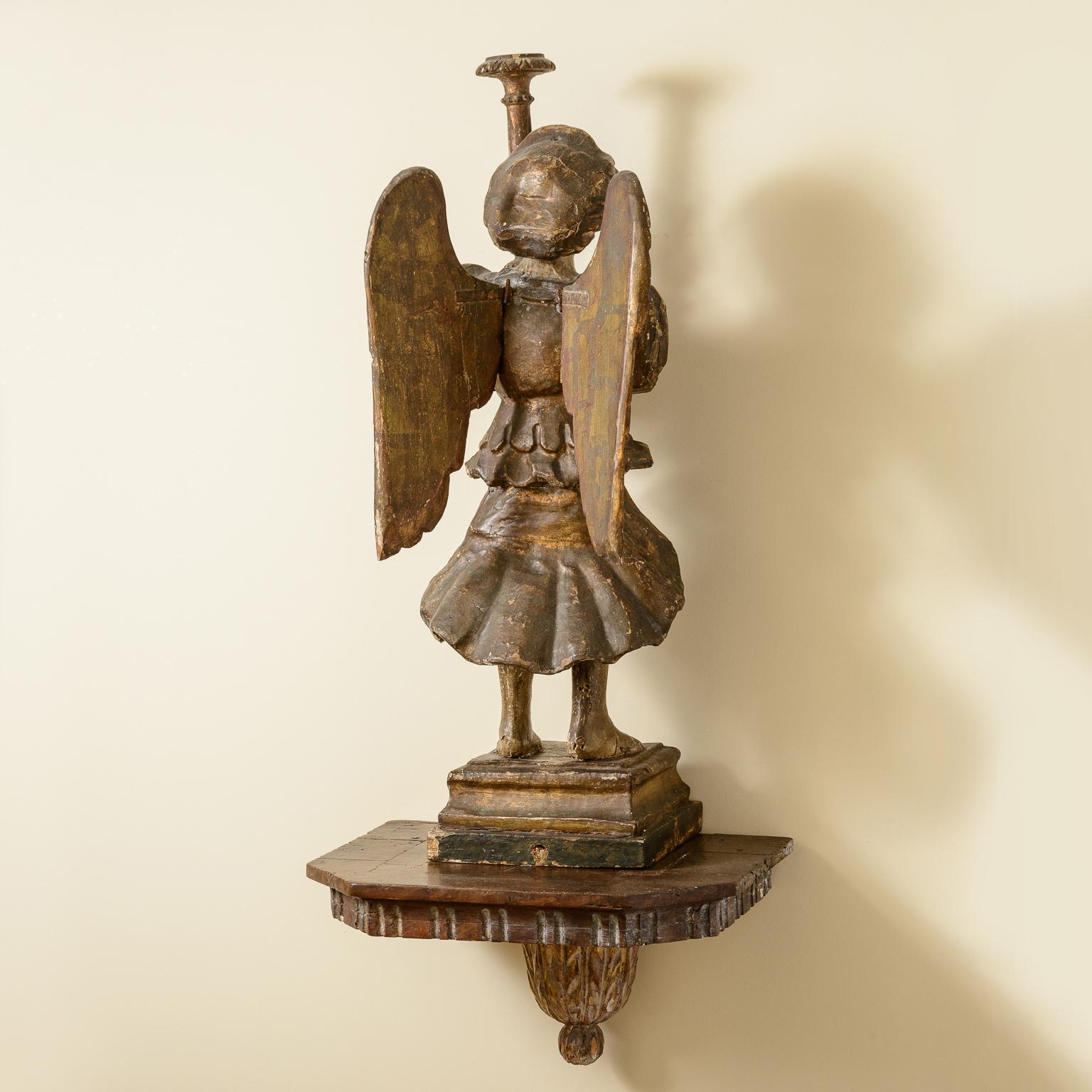 Pair Of Rare, Large, 18Th Century Angel Candlesticks On Wall Sconces For Sale 3