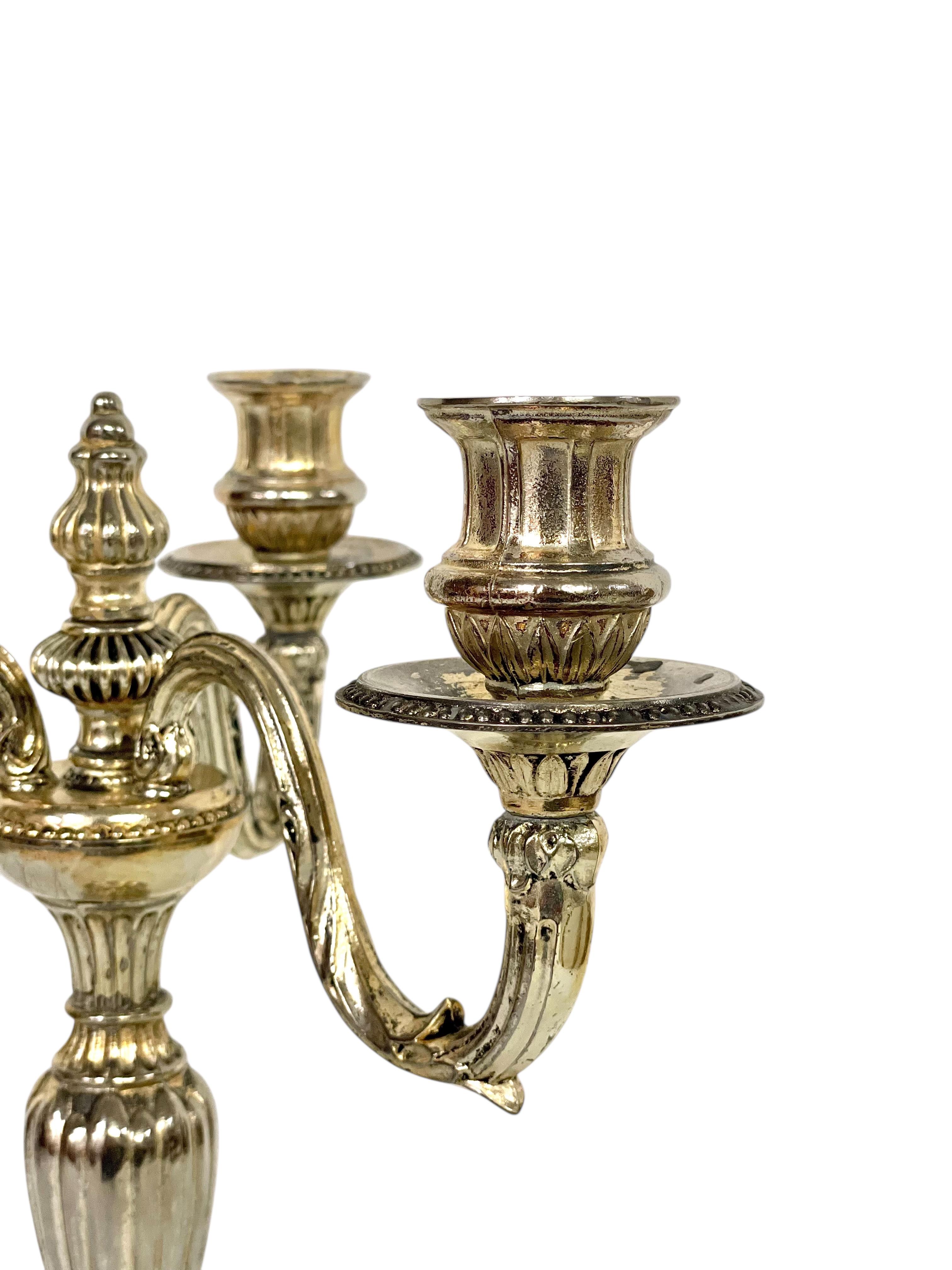 Coppia di rari candelabri grandi in bronzo placcato argento, XIX secolo in vendita 6