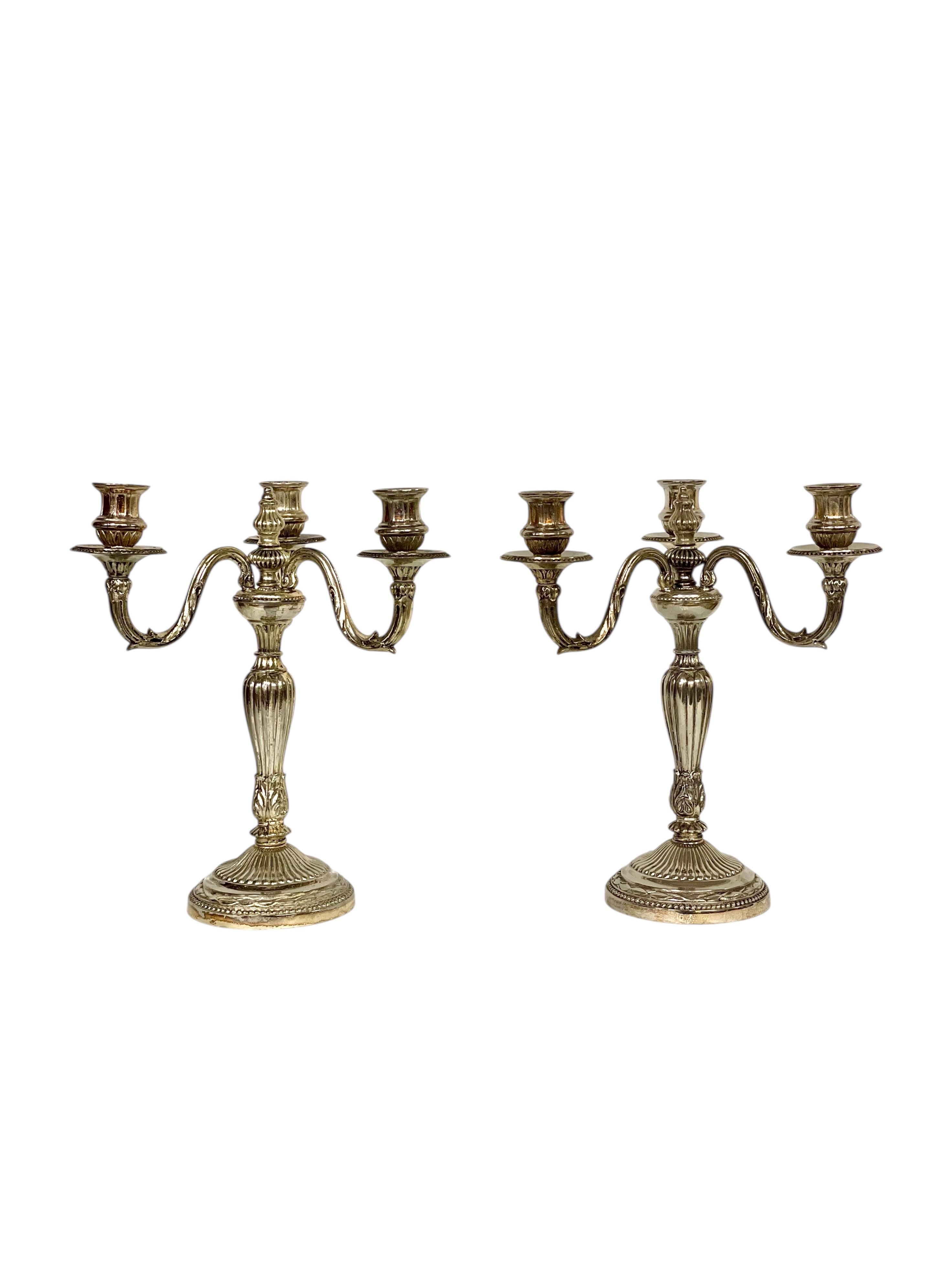 Coppia di rari candelabri grandi in bronzo placcato argento, XIX secolo in vendita 4