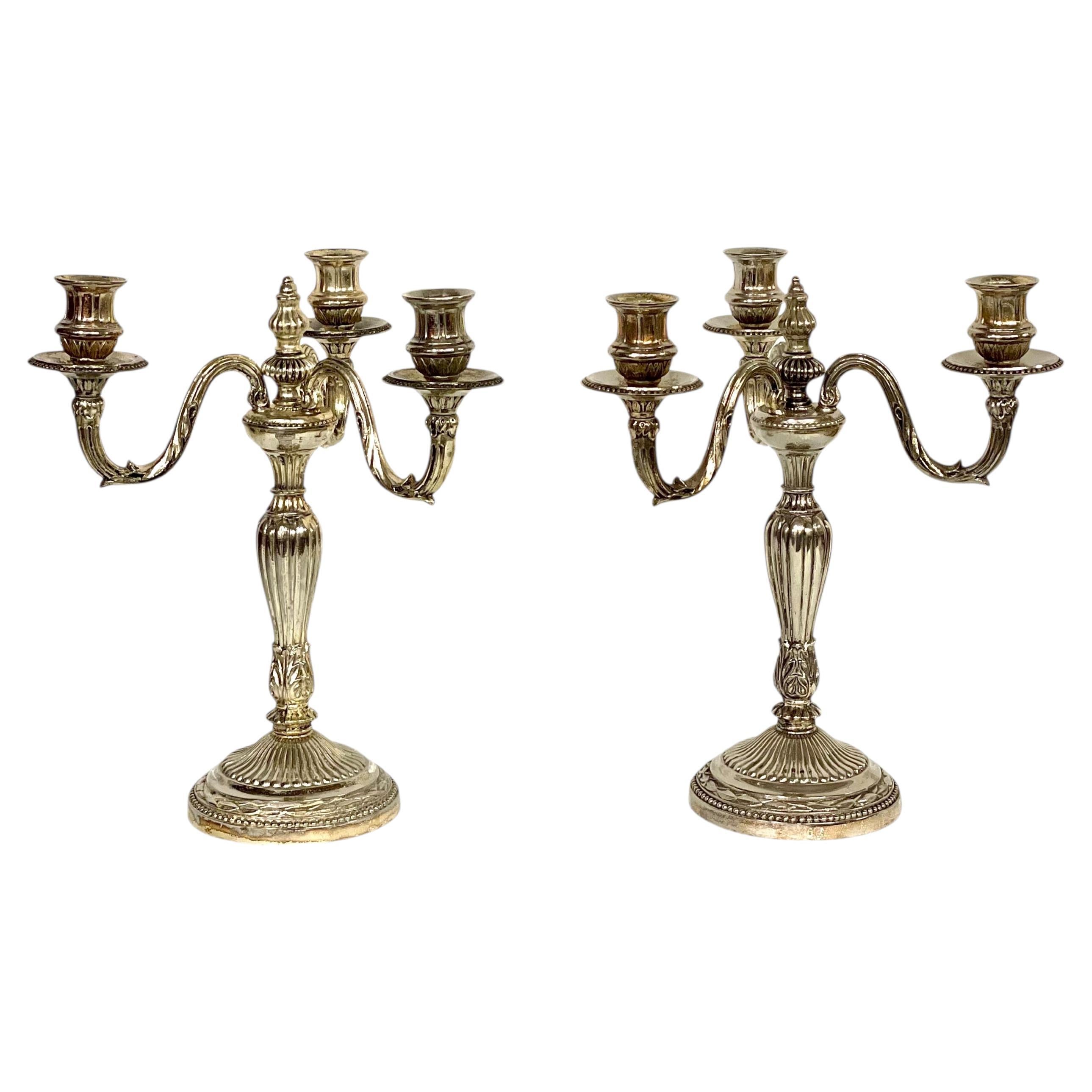 Pair of Rare Large Bronze Silver Plated Candelabras, 19th Century