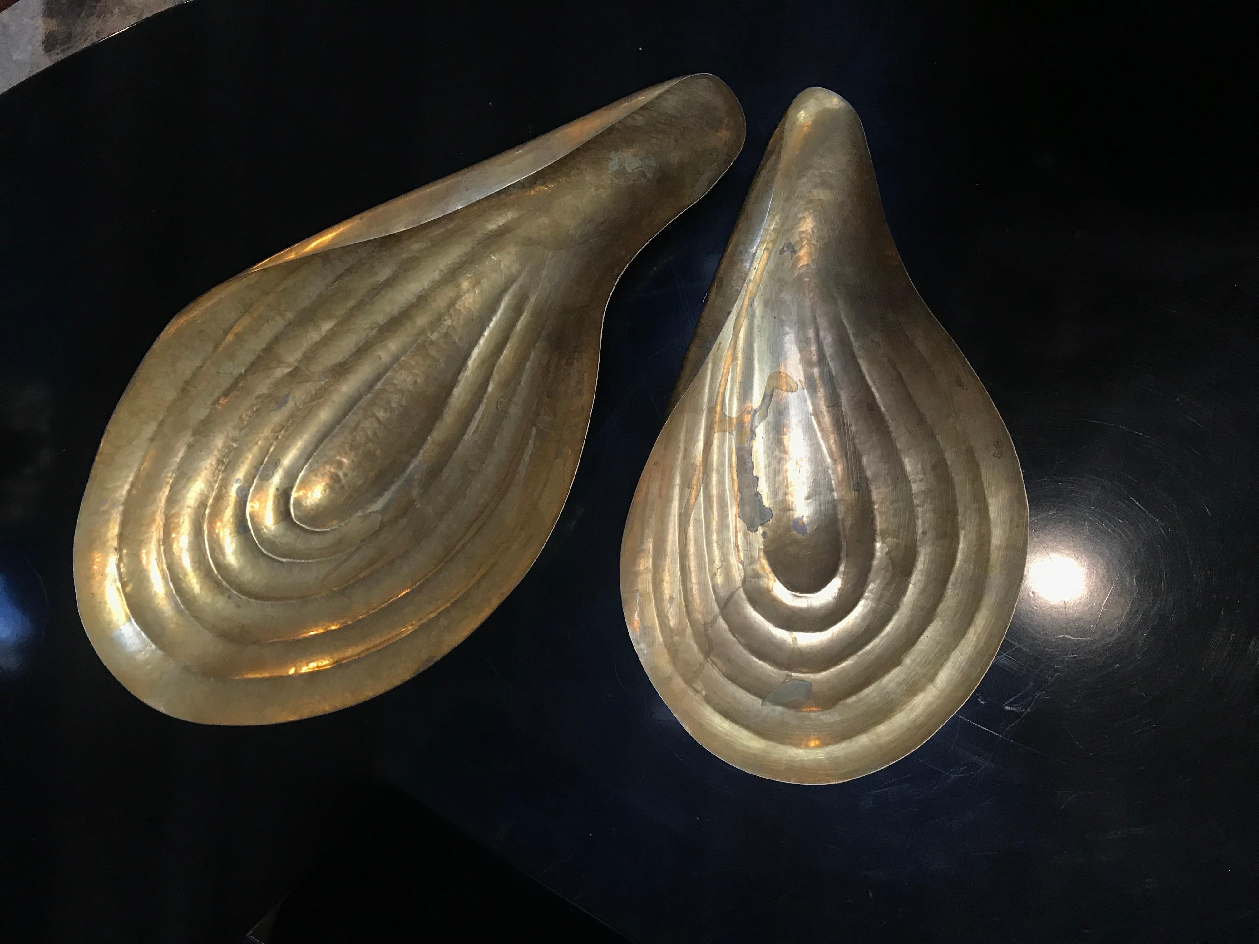 Italian Pair of Rare Large Clam Shaped Brass Bowl, Italy, 1940s