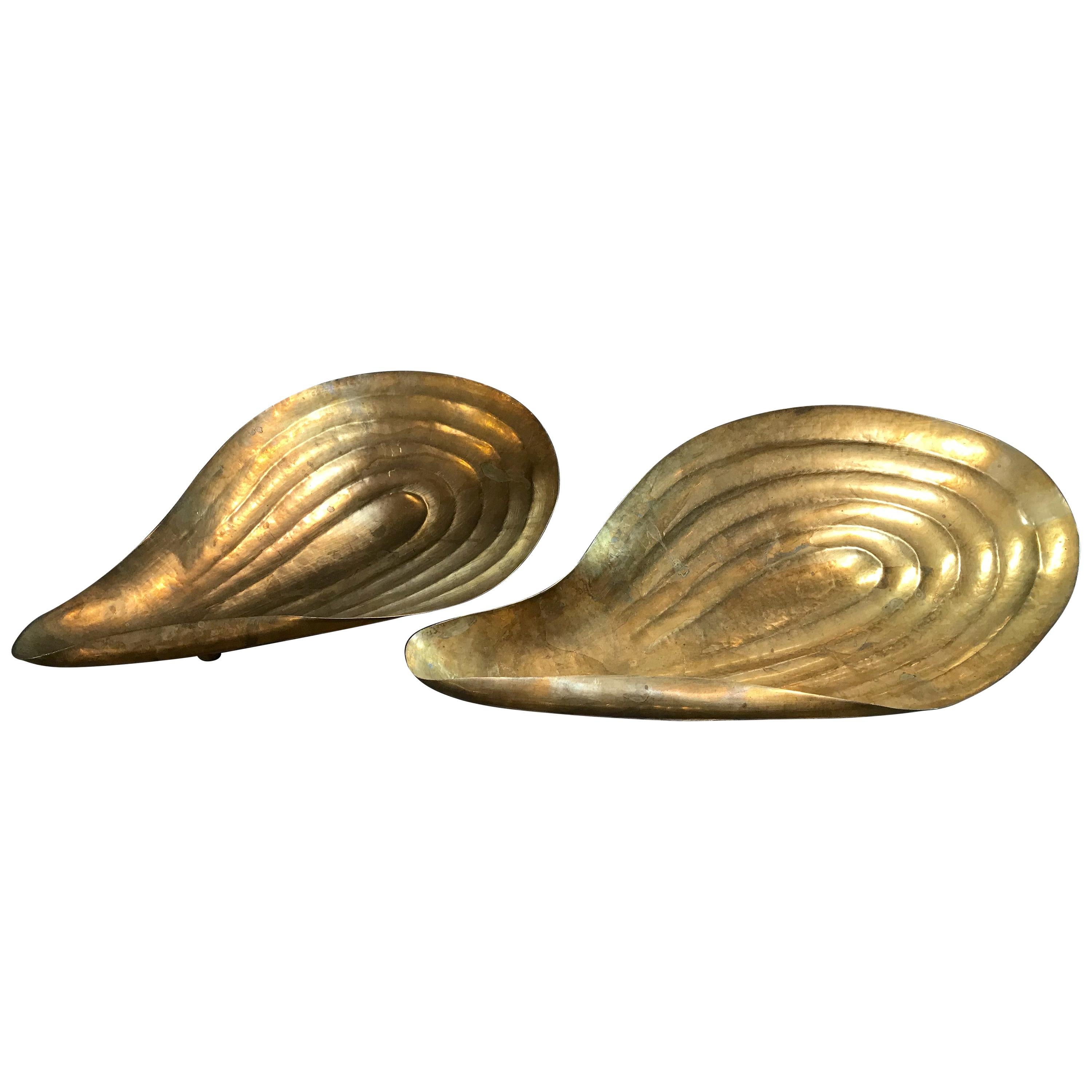 Pair of Rare Large Clam Shaped Brass Bowl, Italy, 1940s