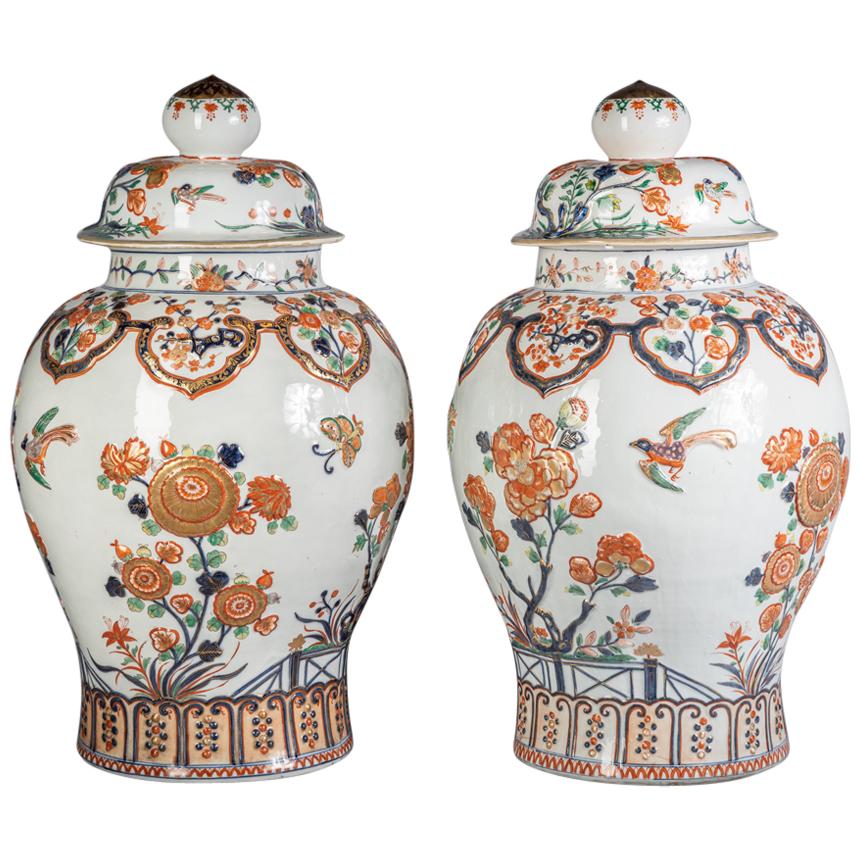 Pair of Rare Large French Porcelain Covered Jars in High Relief, circa 1880