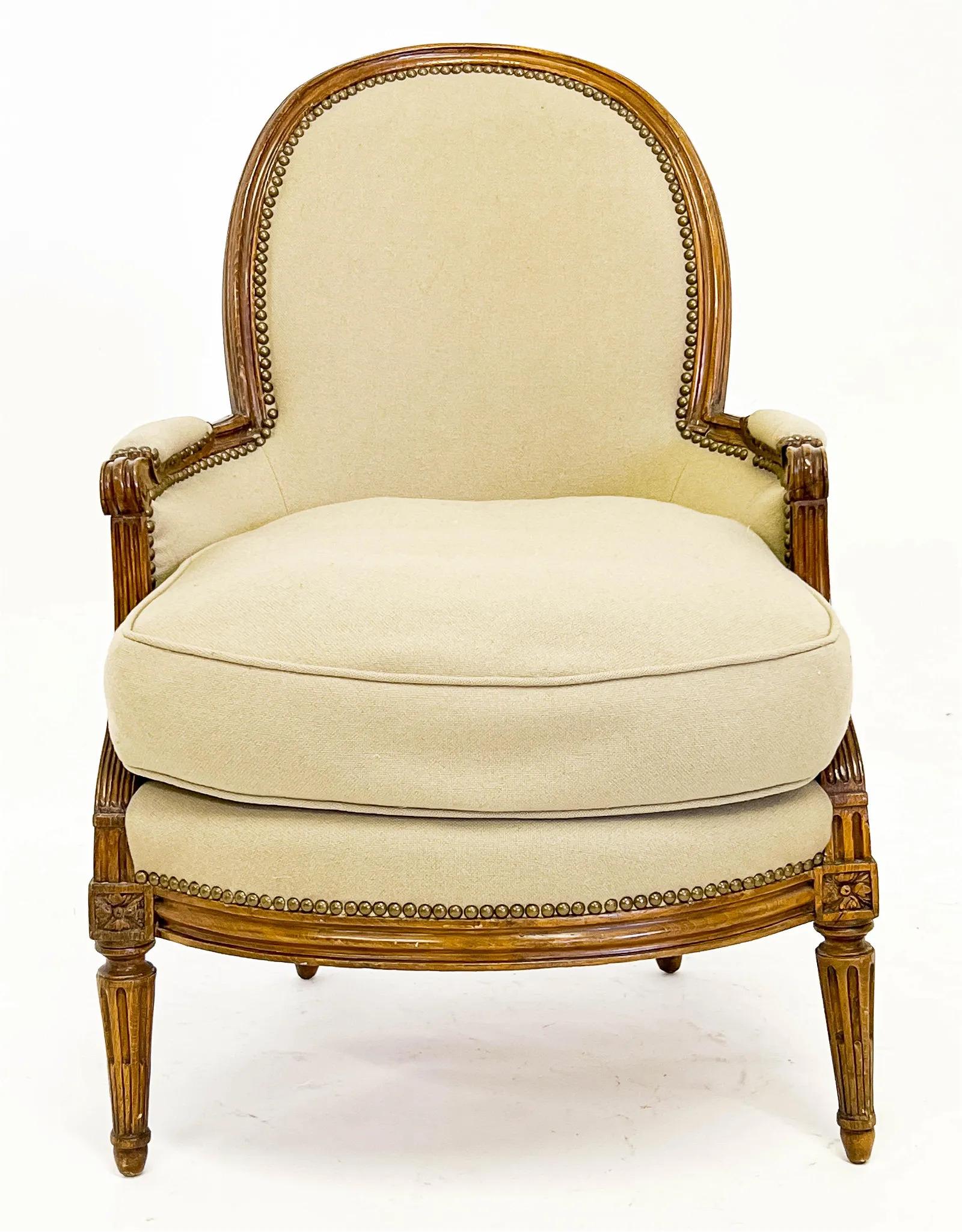 Pair of Rare Louis XVI Bergeres, Stamped Claude Chevigny For Sale 1
