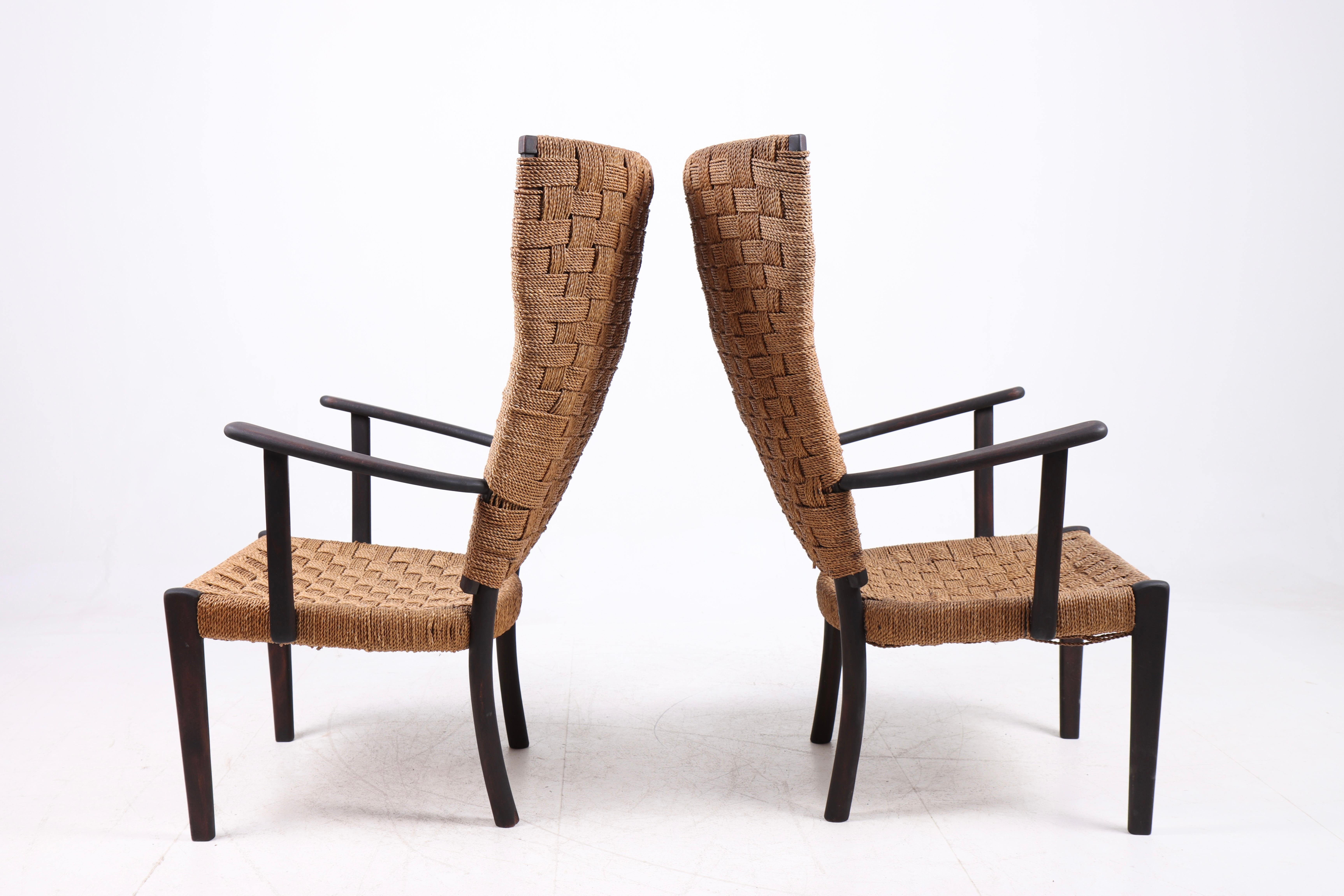Danish Pair of Rare Lounge Chairs by Fritz Hansen, Made in Denmark, 1940s