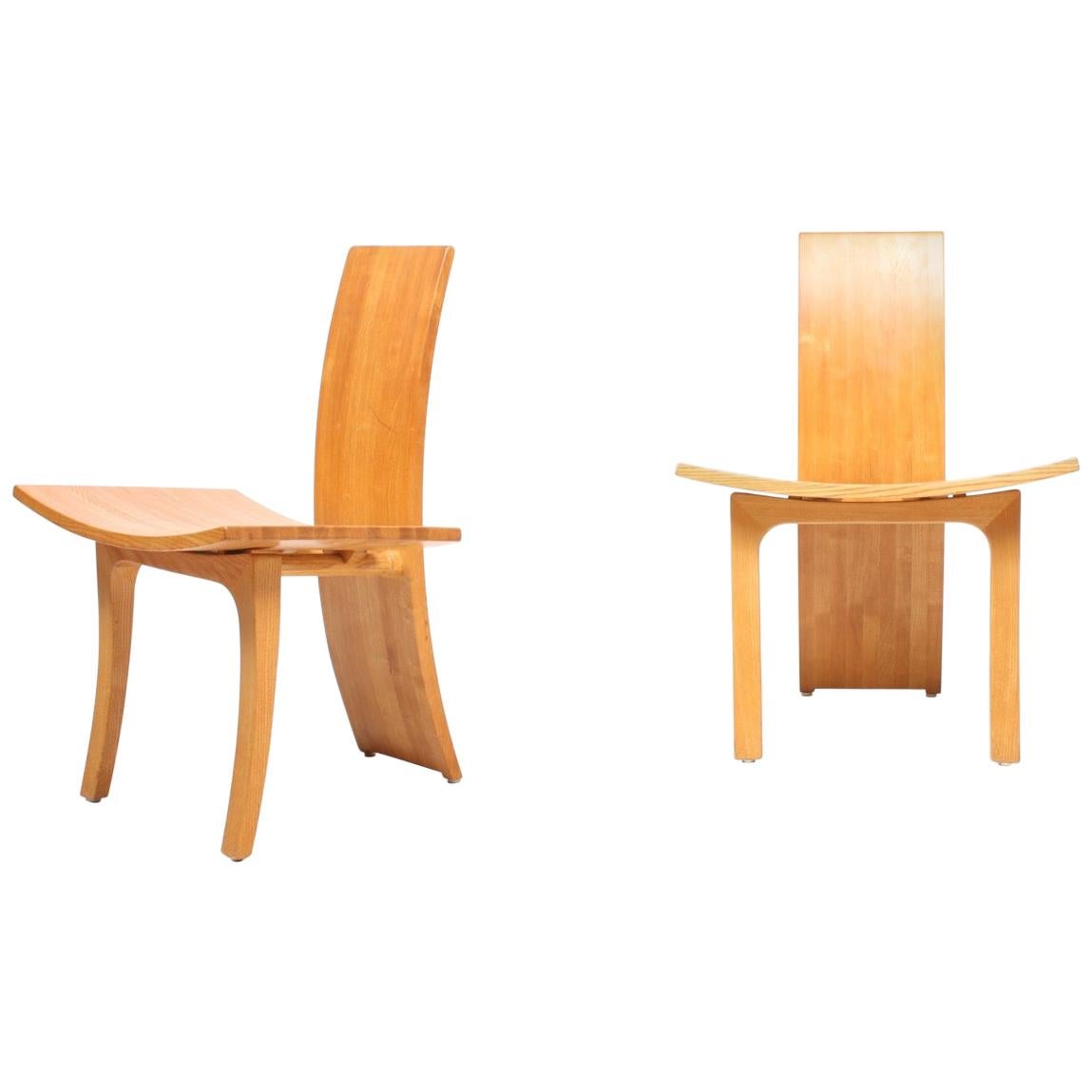 Pair of Rare Lounge Chairs in Ash Designed by Cabinetmaker Walther Nielsen, 1960