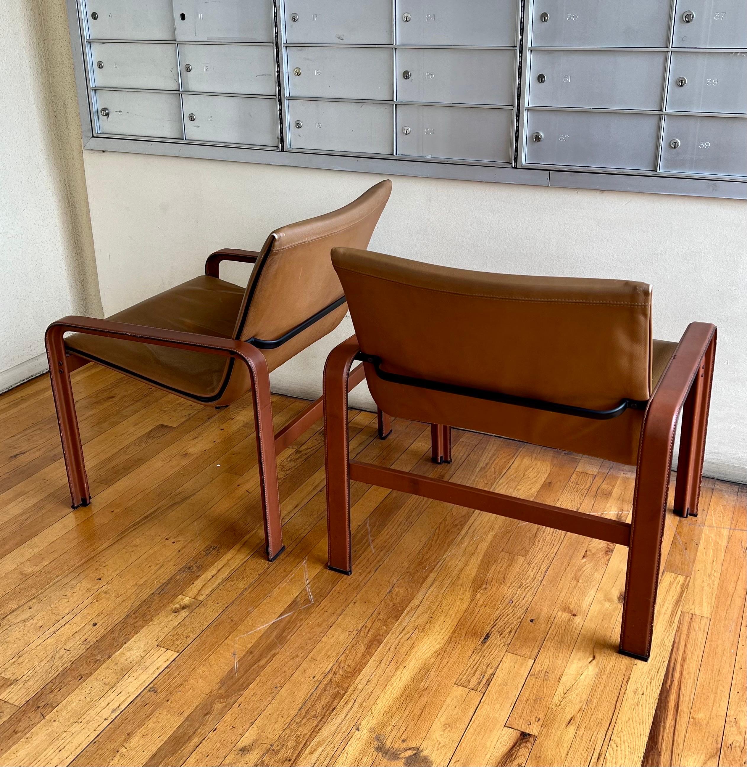 20th Century Pair of Rare Lounge Chairs in Patinated Leather by Matteo Grassi, 1980s