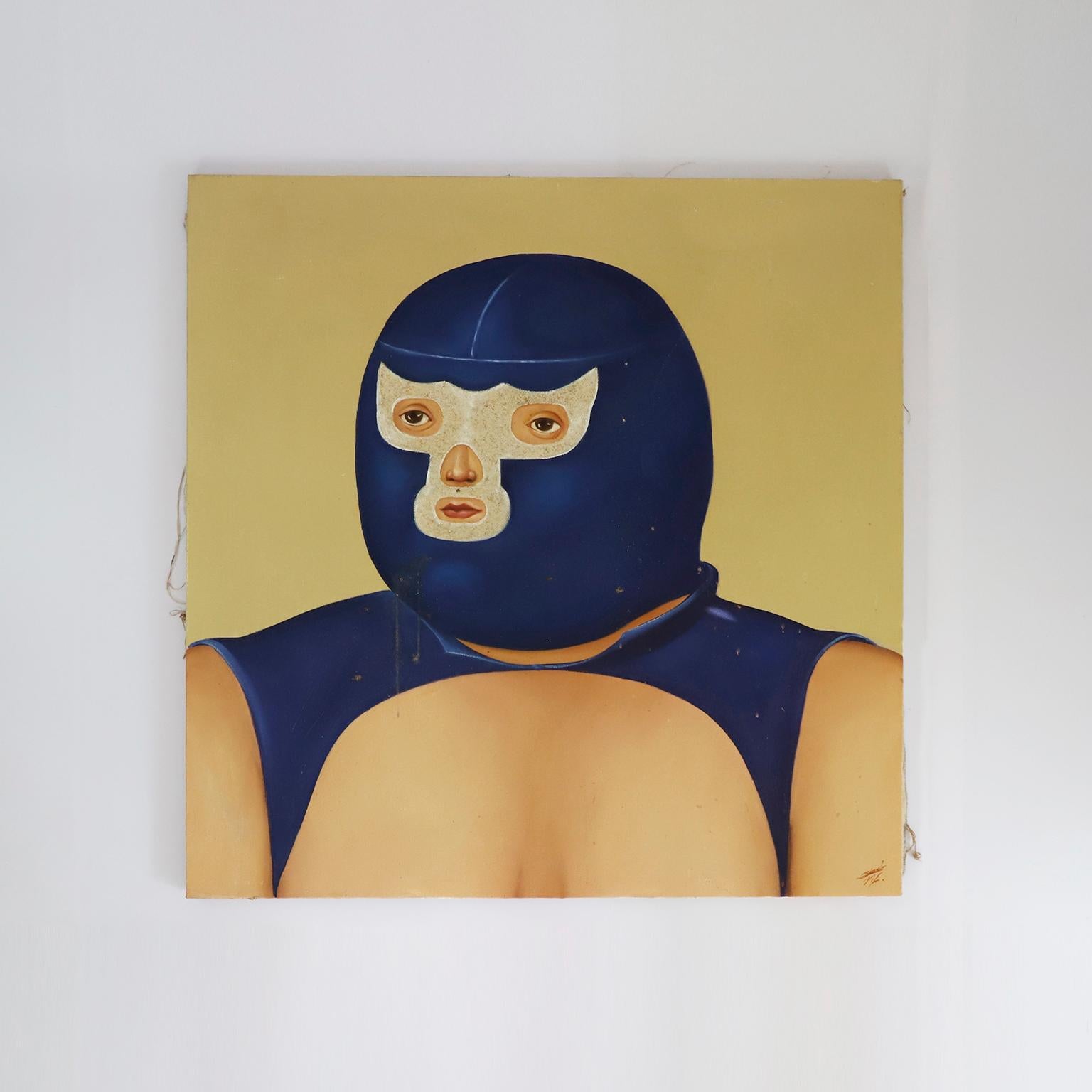 Circa 1970, we offer this pair of rare Mexican wrestling paintings.