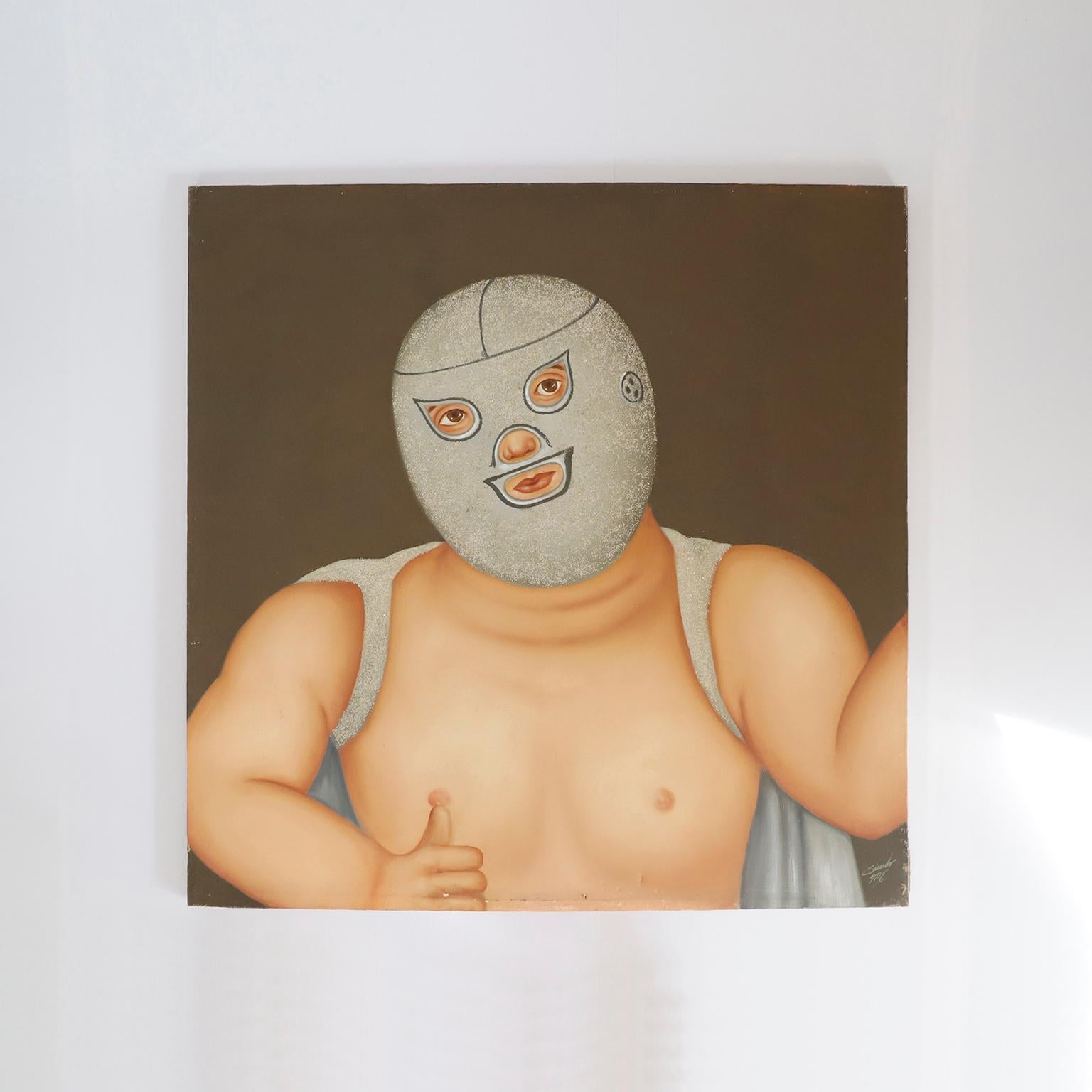 Folk Art Pair of Rare Mexican Wrestling paintings