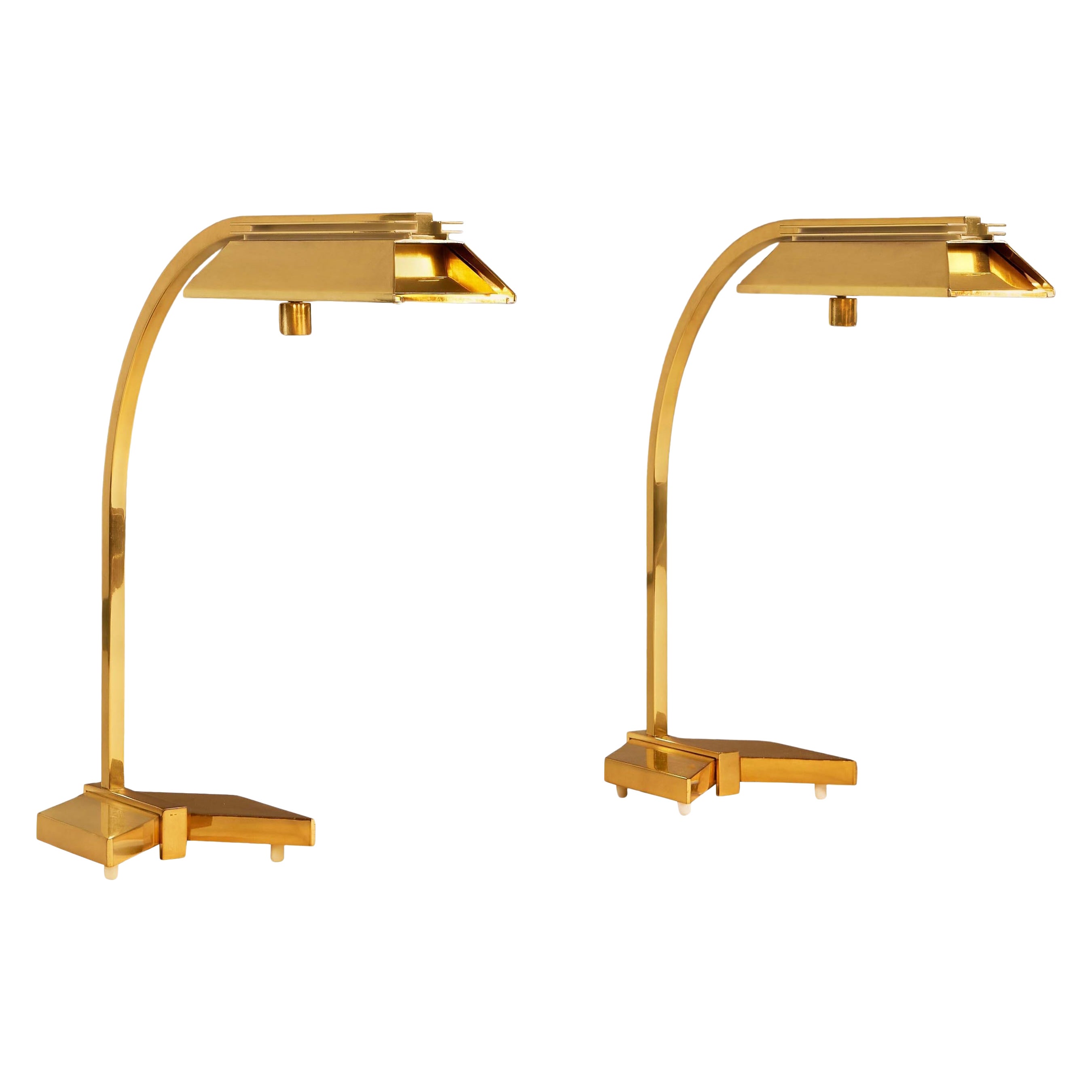 Pair of rare mid-century Casella brass desk table lamps, 1970s