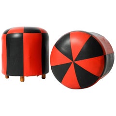 Pair of Rare Mid-Century Modern Skai Leather Stools in Original Condition