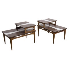 Pair of Rare Mid-Century Modern Two-Tier End Wood Cocktail Coffee Tables, 1960s