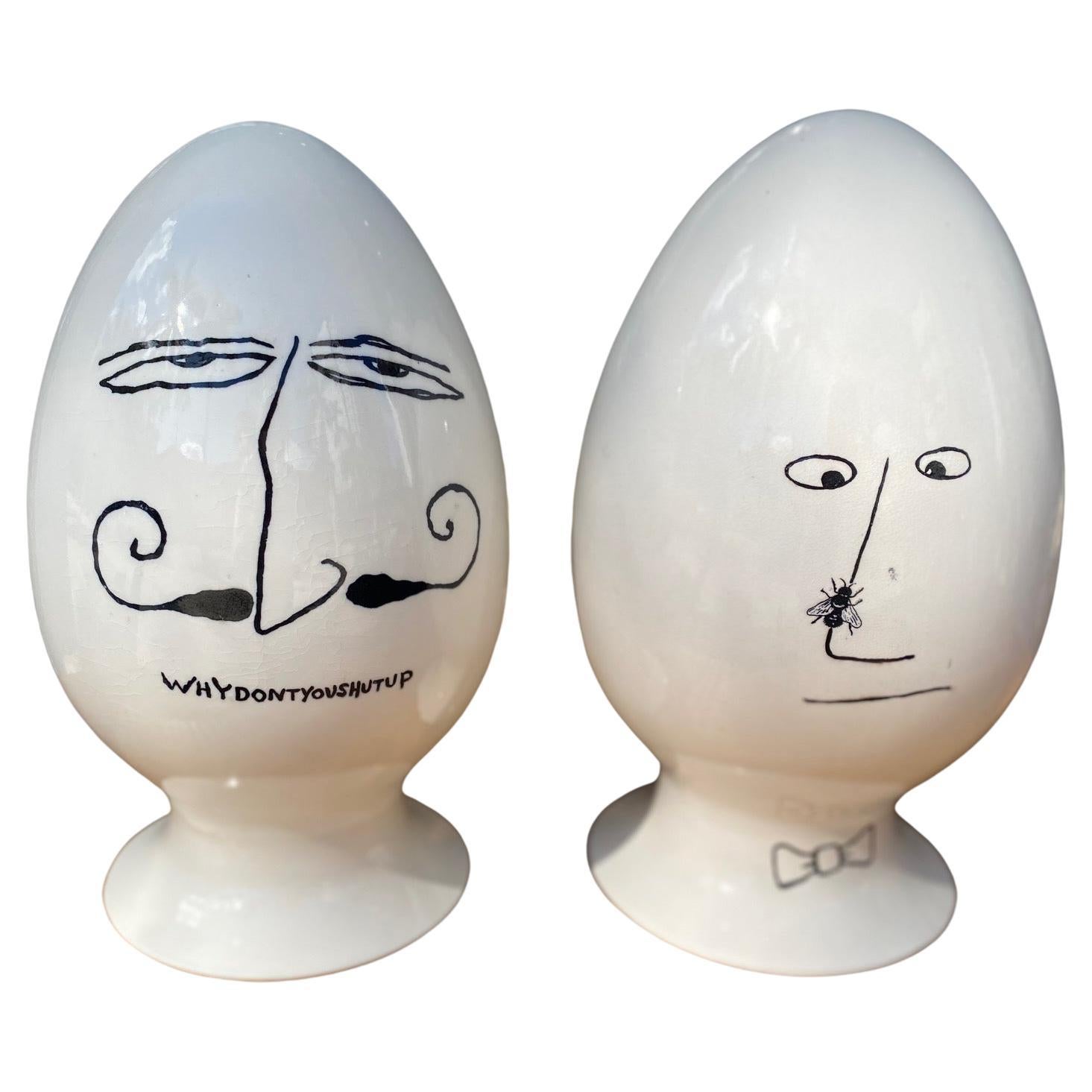 Pair of Rare Midcentury Playboy Egghead Condom Containers For Sale