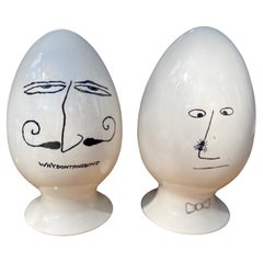 Retro Pair of Rare Midcentury Playboy Egghead Condom Containers