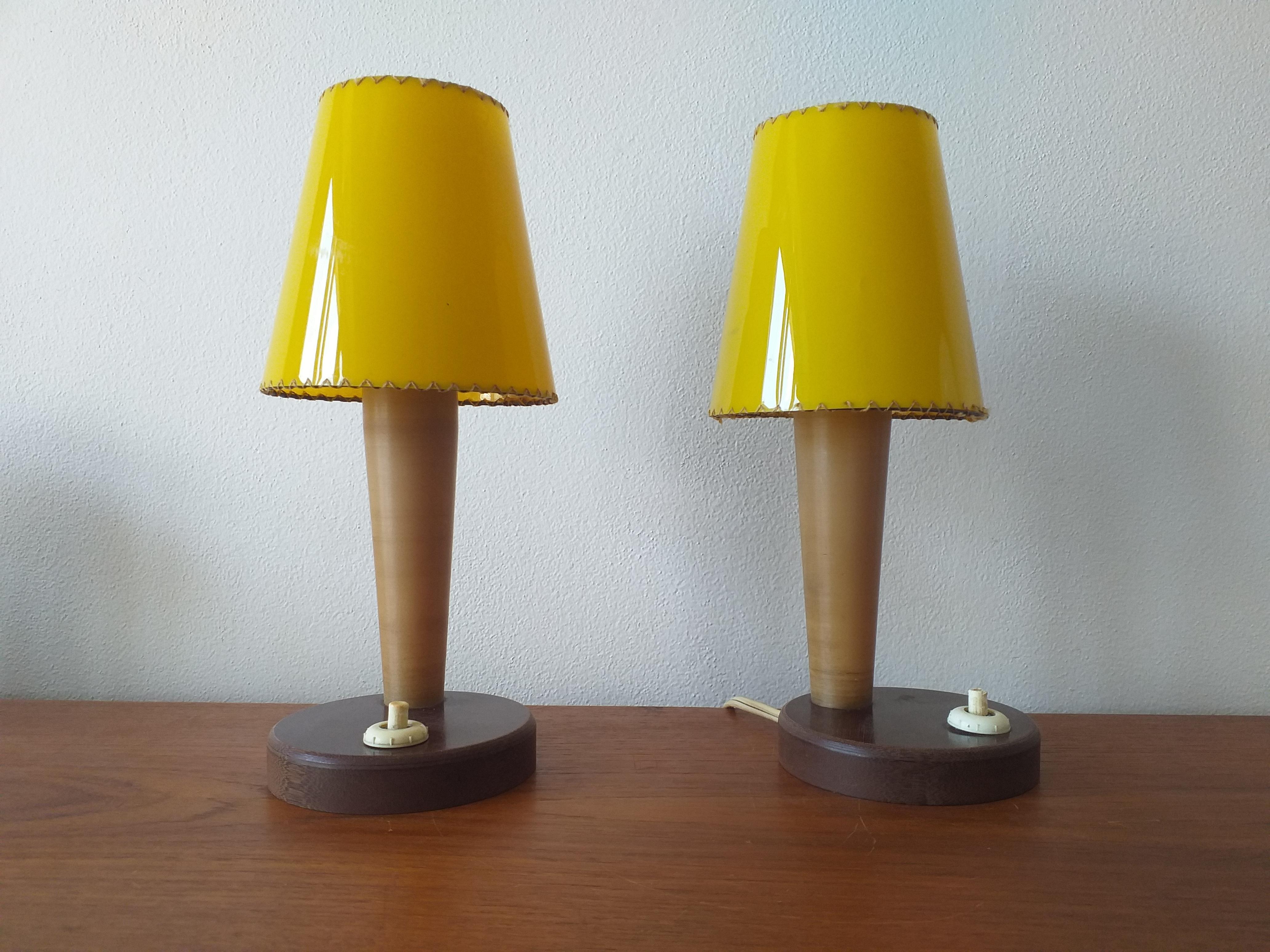 Wood Pair of Rare Midcentury Table Lamps, 1950 For Sale