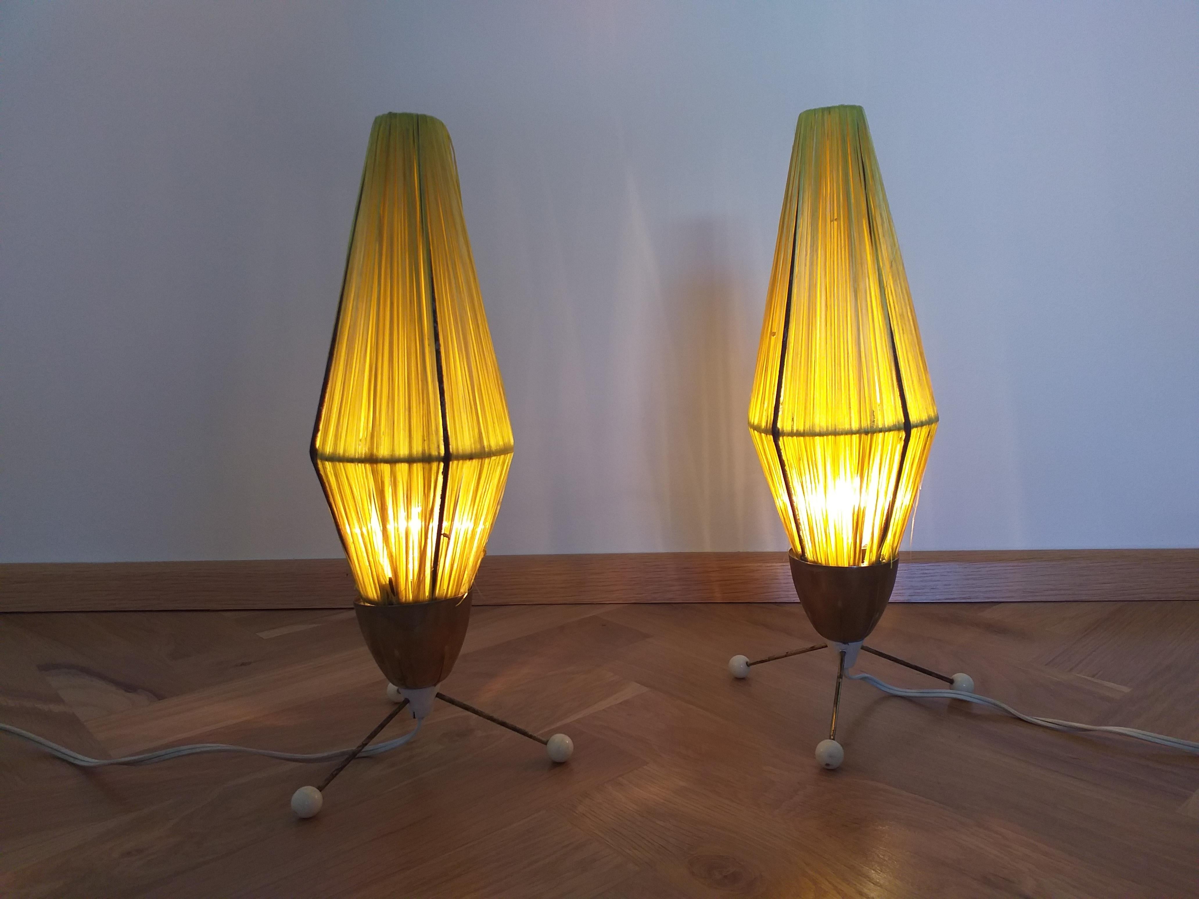 Czech Pair of Rare Midcentury Table Lamps Rocket, 1960s For Sale