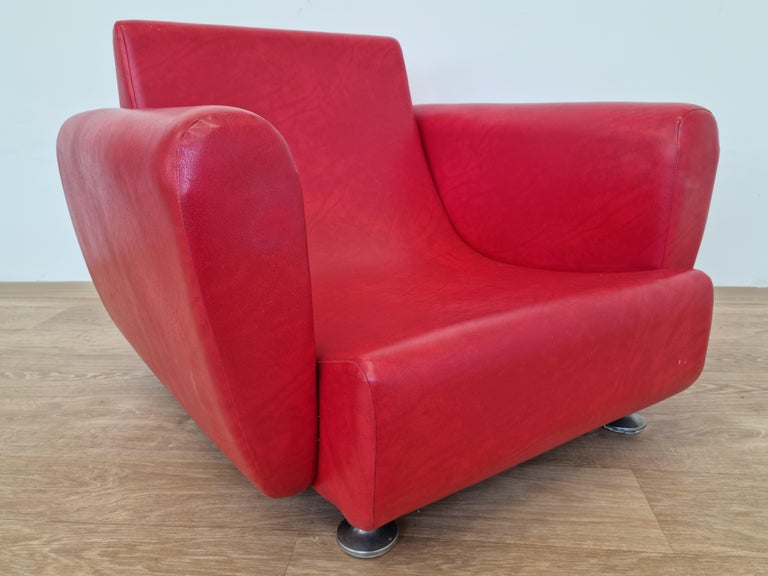 Pair of Rare Midcentury Red Armchairs For Sale at 1stDibs