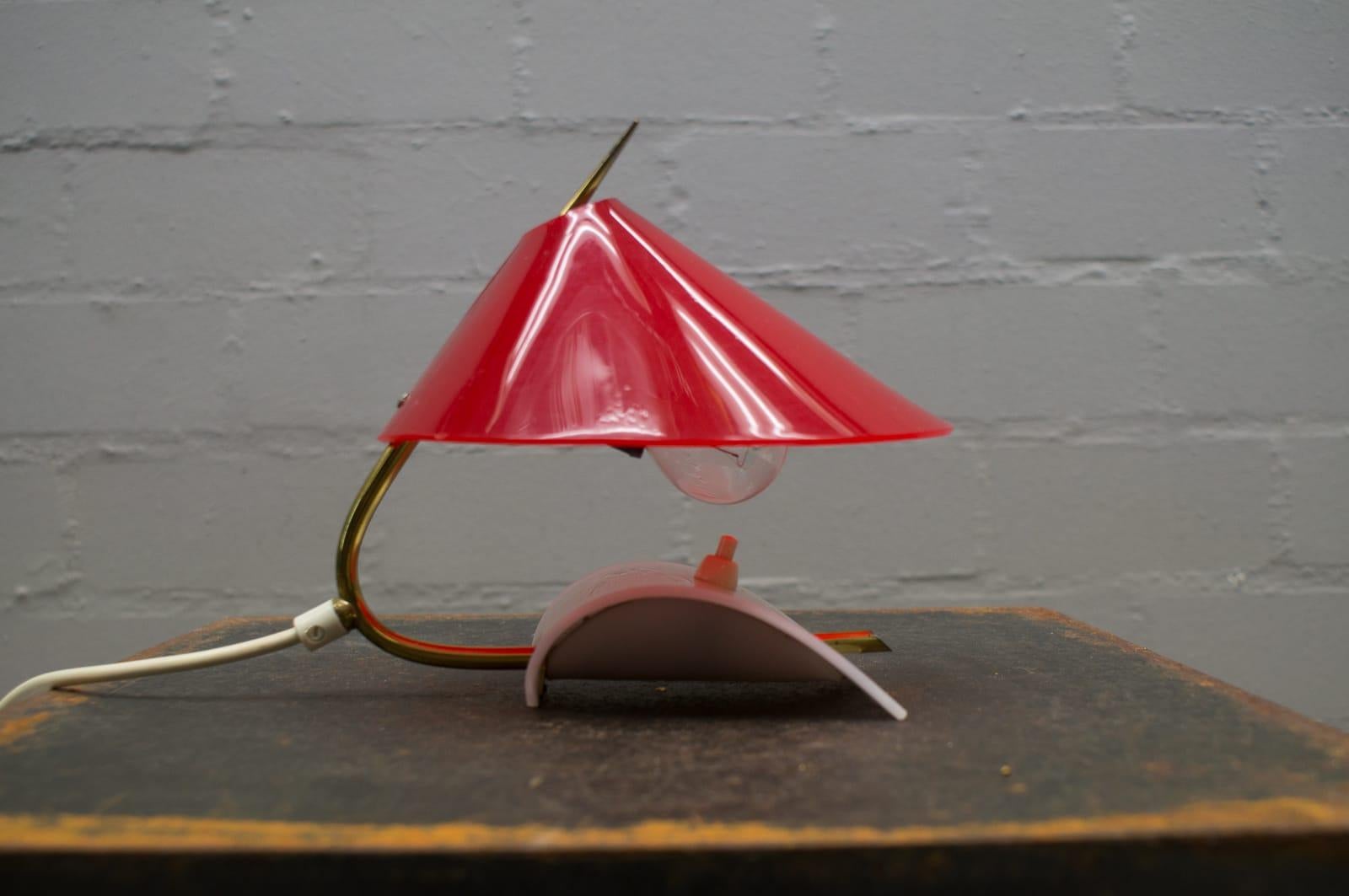 Pair of Rare Midcentury Table Lamps in Brass with Plexiglass Lampshades, 1950s 5