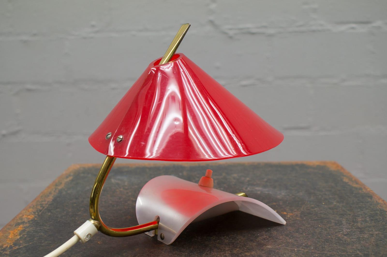 Pair of Rare Midcentury Table Lamps in Brass with Plexiglass Lampshades, 1950s 7
