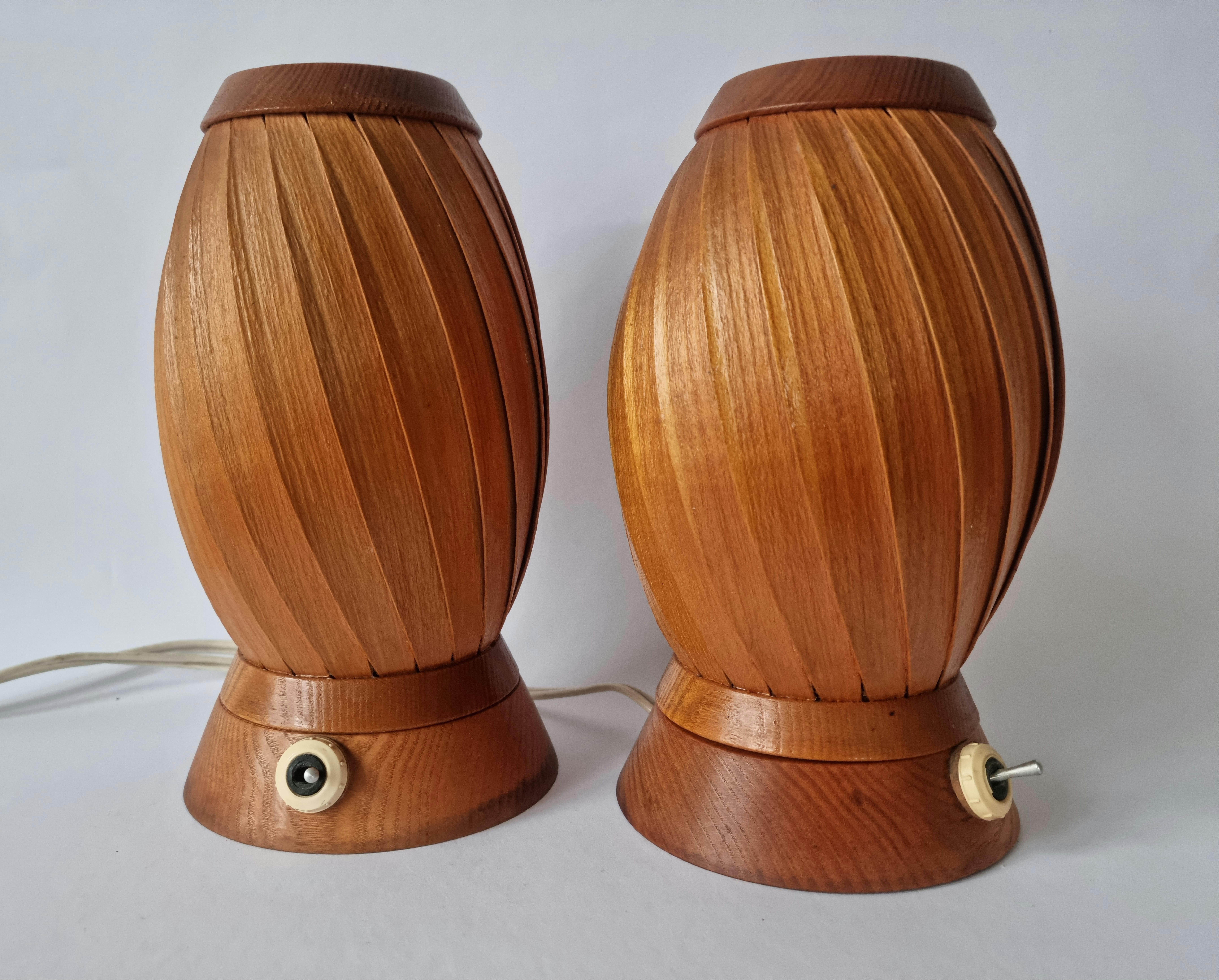 Veneer Pair of Rare Midcentury Table Lamps ULUV, 1960s For Sale
