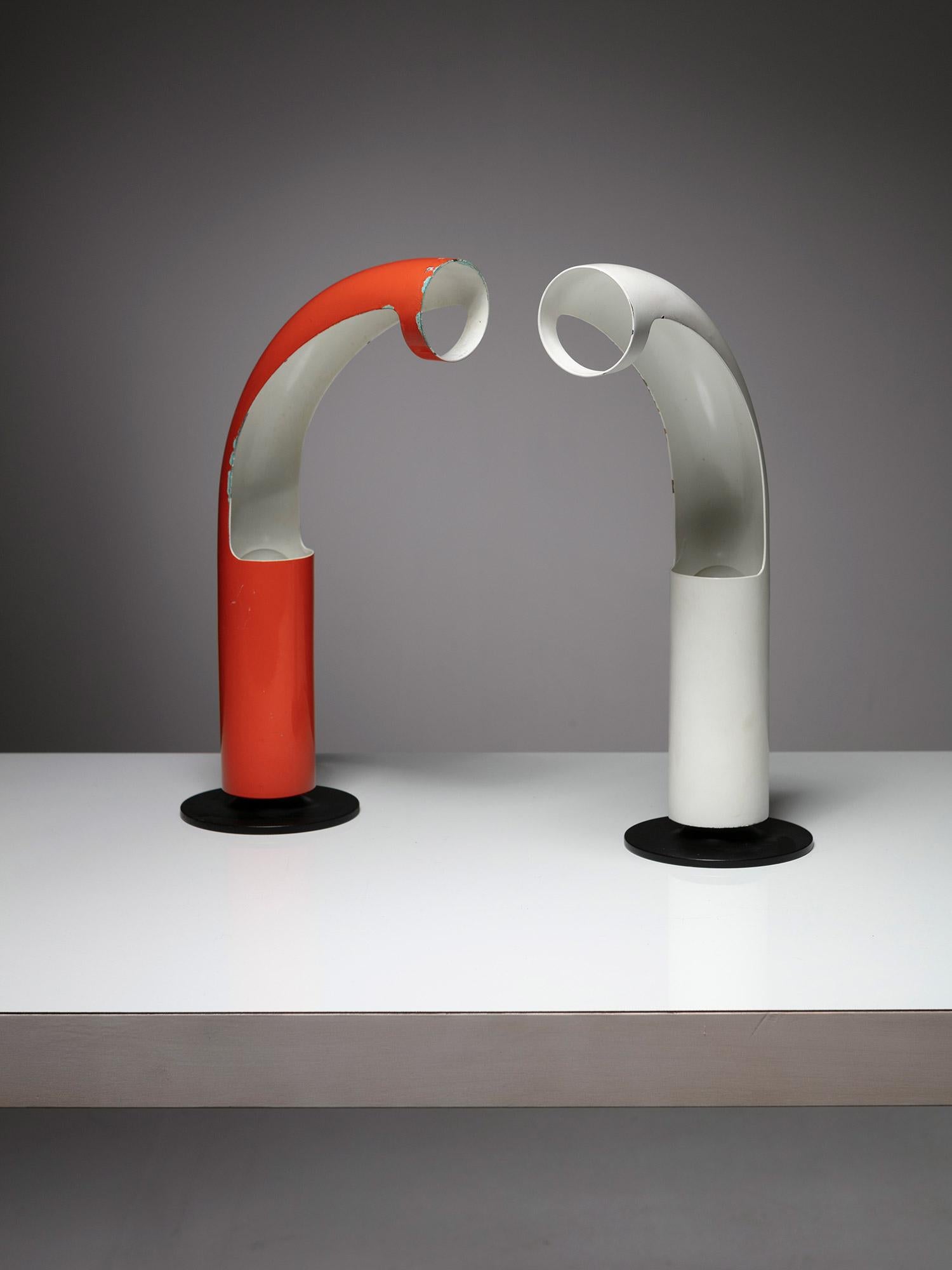 Metà XX secolo Coppia di rare lampade da tavolo minimaliste di Carlo Moretti per O-Luce, Italia, 1967 in vendita