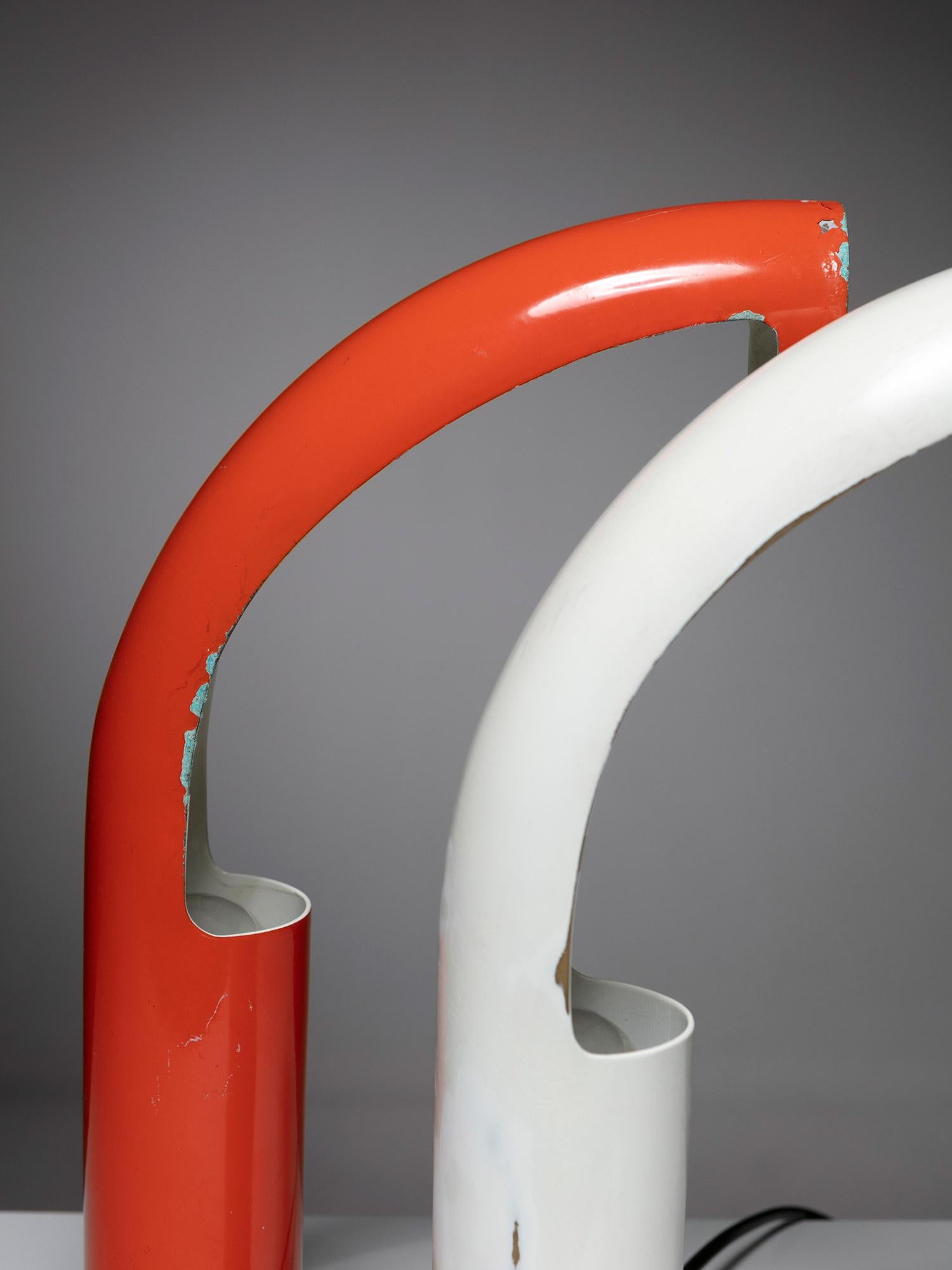 Metallo Coppia di rare lampade da tavolo minimaliste di Carlo Moretti per O-Luce, Italia, 1967 in vendita