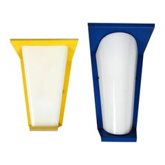 Pair of Rare Mint Midcentury Sconces Made of Metal and with Plexiglass Shades