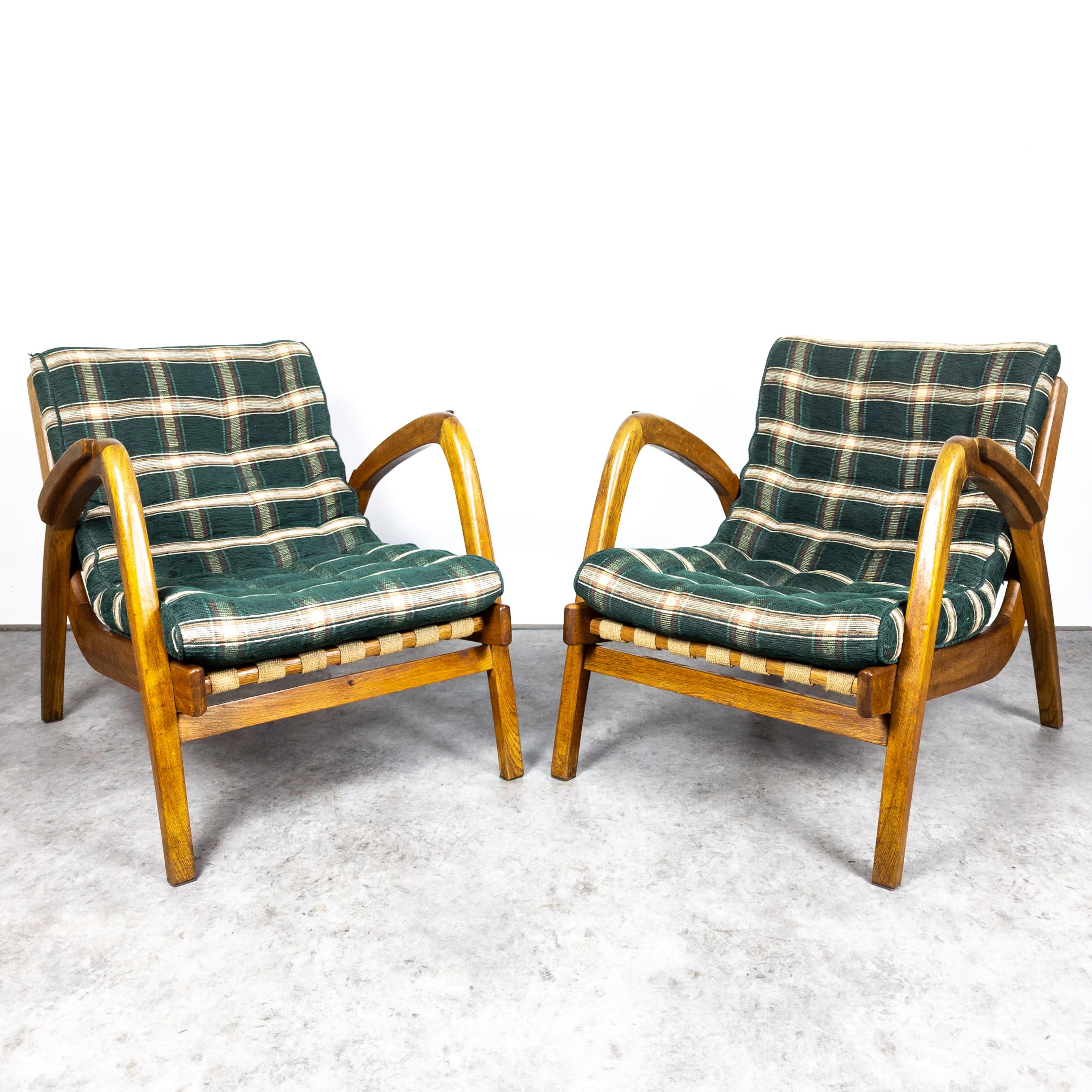 Art Deco Pair of Rare Modernist Armchairs by Jan Vanek for Krásná Jizba