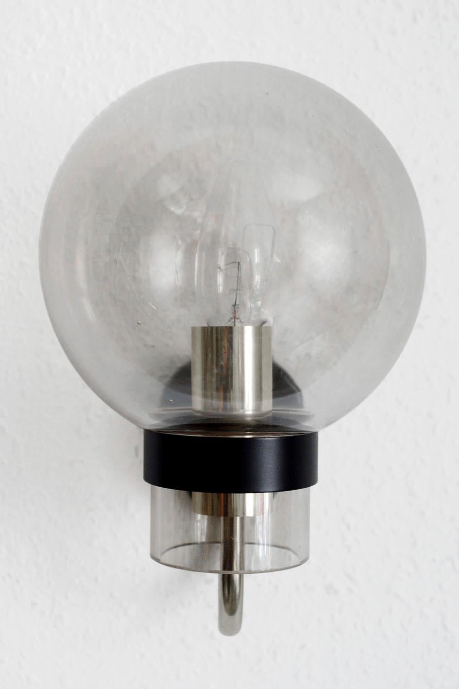 Pair of Rare Modernist Glass Globes Sconces Wall Lamps by Limburg, Germany (Deutsch)