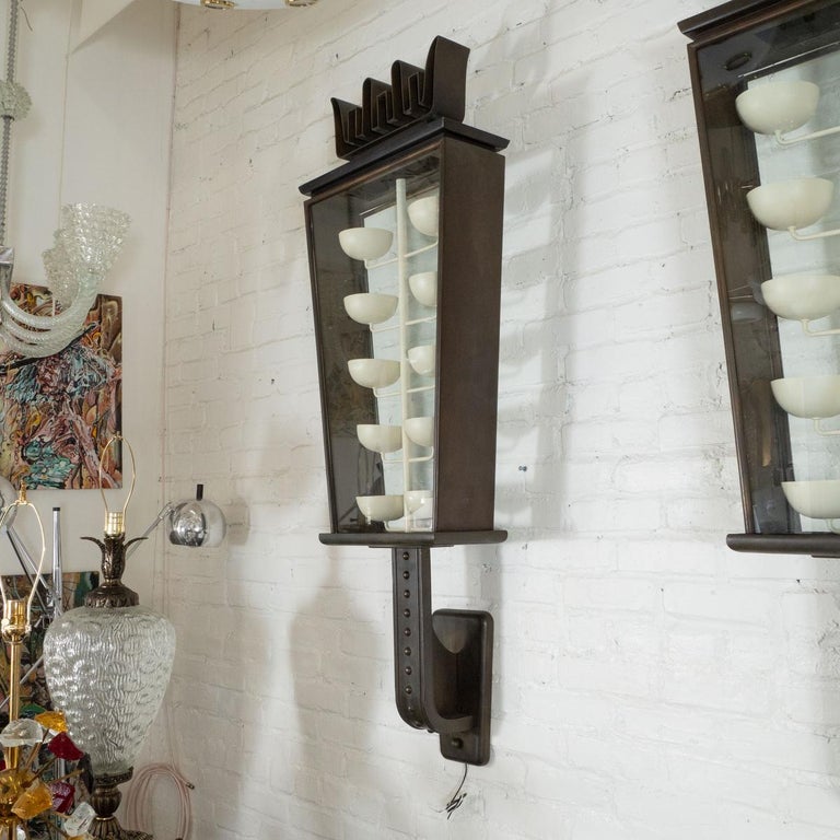 Pair of Rare Monumental Bronze Finish Teatro Nuovo Sconces by Pietro Chiesa In Good Condition For Sale In Tarrytown, NY