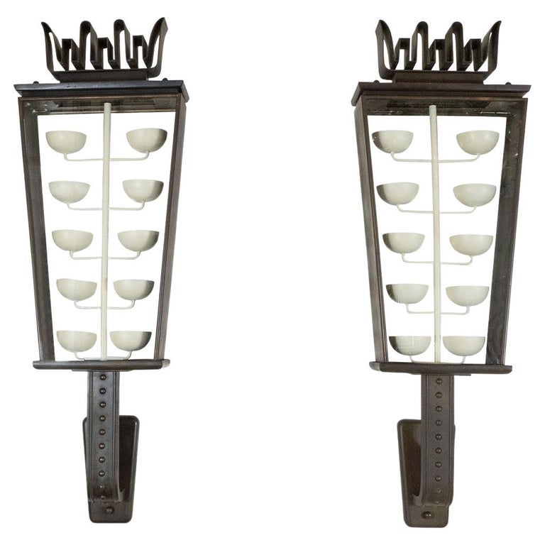 Pair of Rare Monumental Bronze Finish Teatro Nuovo Sconces by Pietro Chiesa For Sale