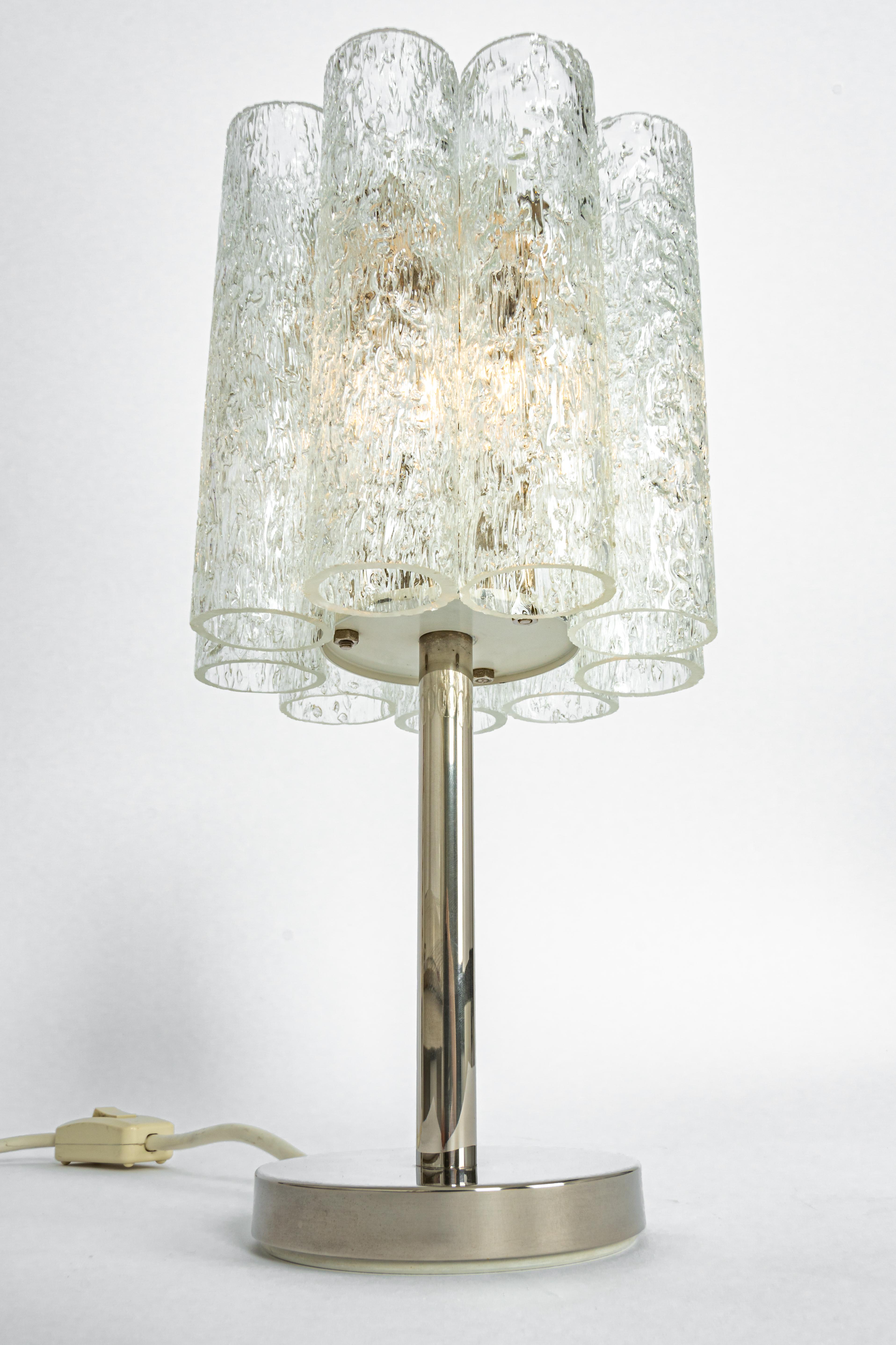 Mid-Century Modern Pair of Rare Murano and Chrome Table Lamps Designed by Doria, Germany, 1970s For Sale