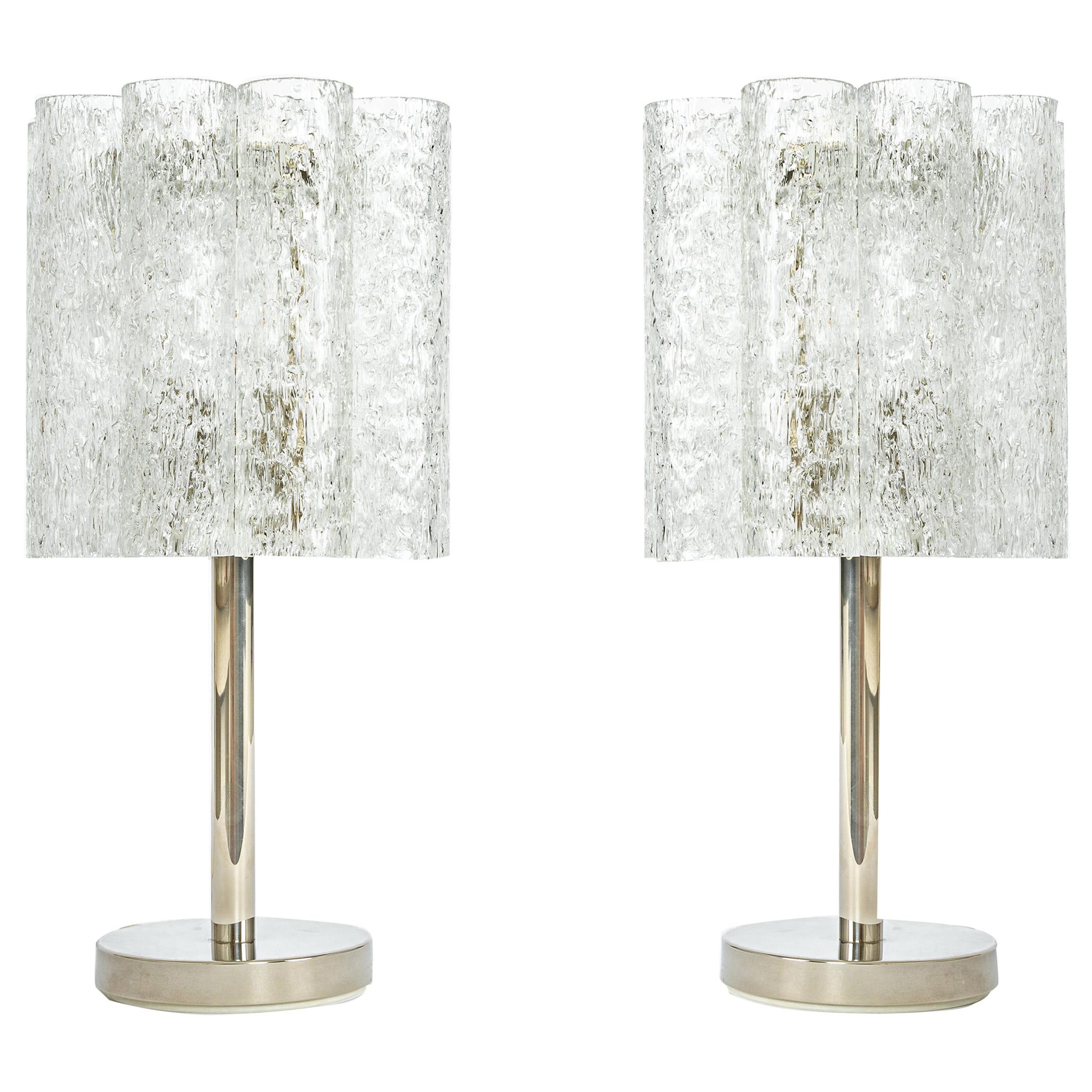 Pair of Rare Murano and Chrome Table Lamps Designed by Doria, Germany, 1970s