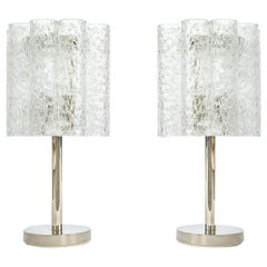 Pair of Rare Murano and Chrome Table Lamps Designed by Doria, Germany, 1970s