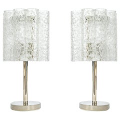 Pair of Rare Murano and Chrome Table Lamps Designed by Doria, Germany, 1970s